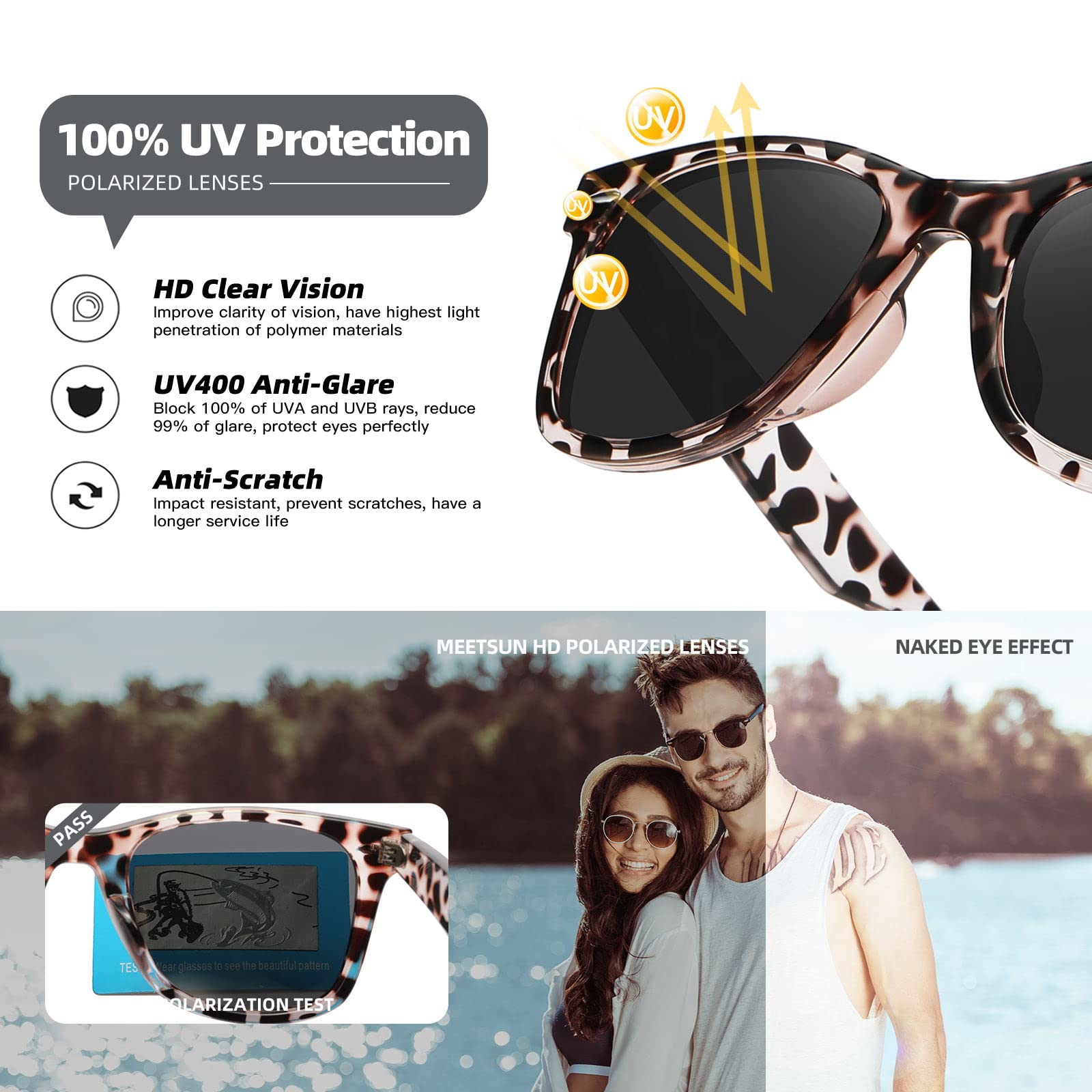 Foto 7 pulgar | Gafas De Sol Meetsun Classic Retro Square Polarizadas Uv400 - Venta Internacional.