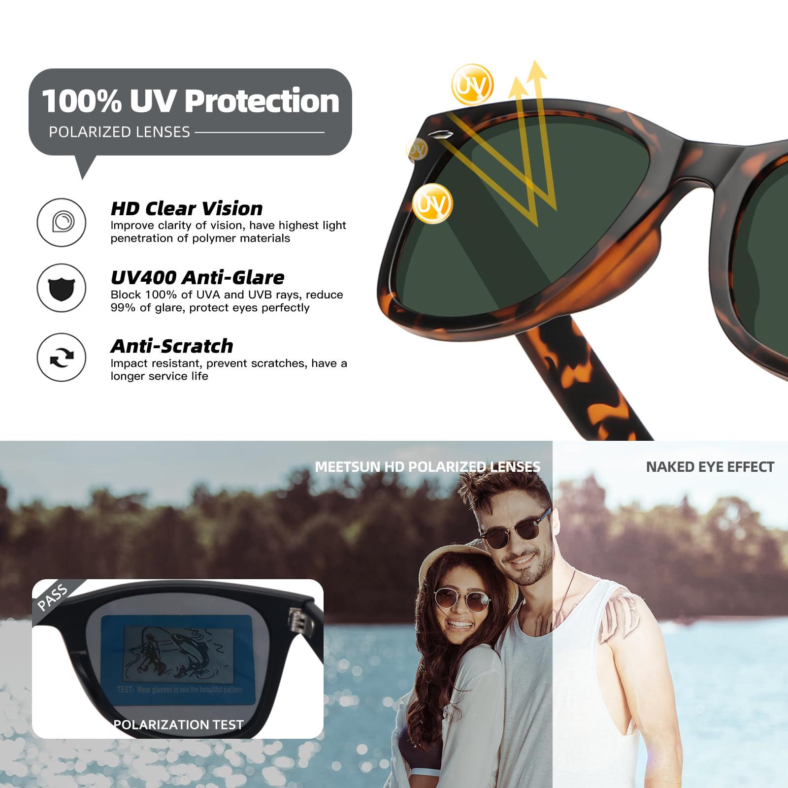 Foto 7 pulgar | Gafas De Sol Meetsun Classic Retro Square Polarizadas Uv400 - Venta Internacional.