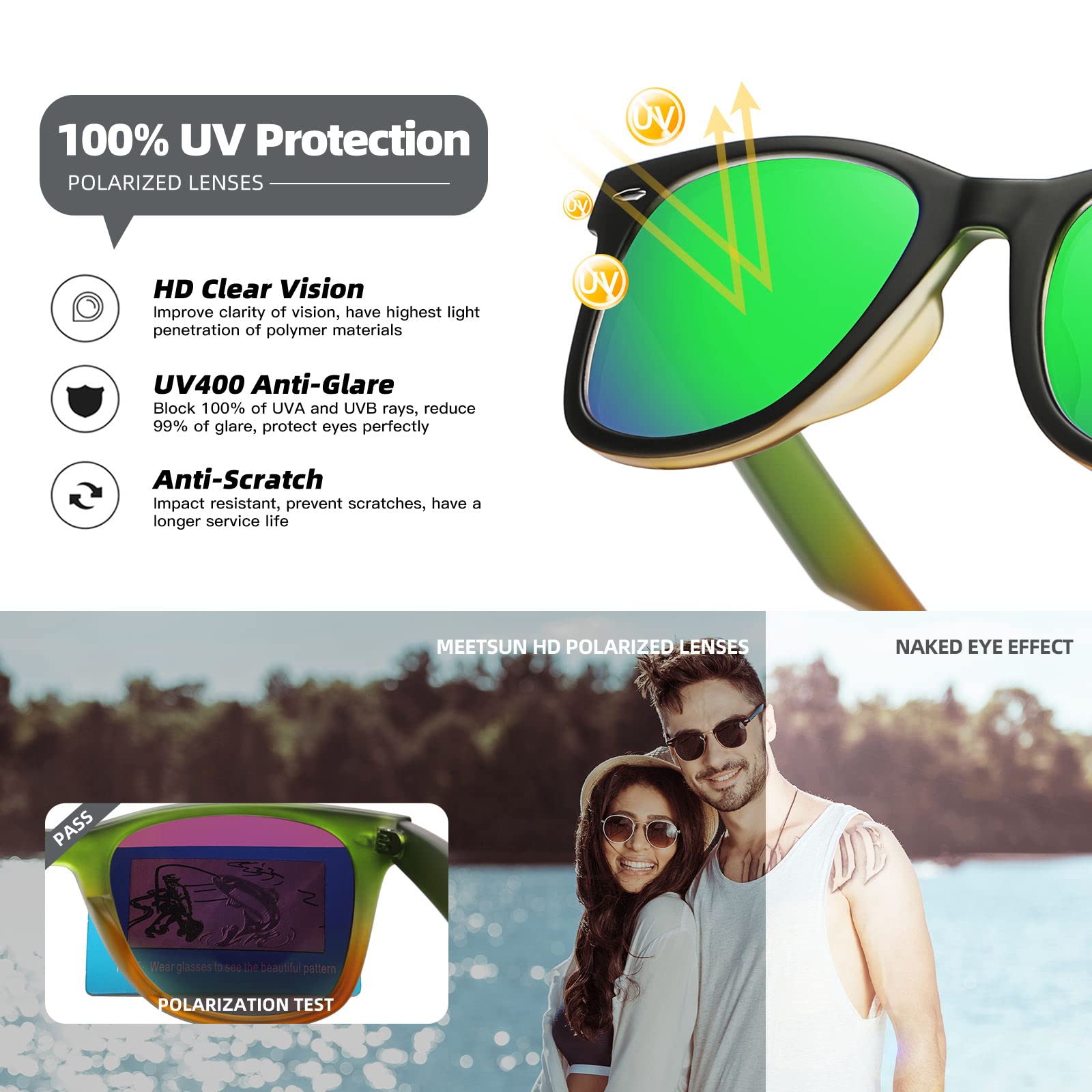 Foto 7 pulgar | Gafas De Sol Meetsun Classic Retro Square Polarizadas Uv400 - Venta Internacional.