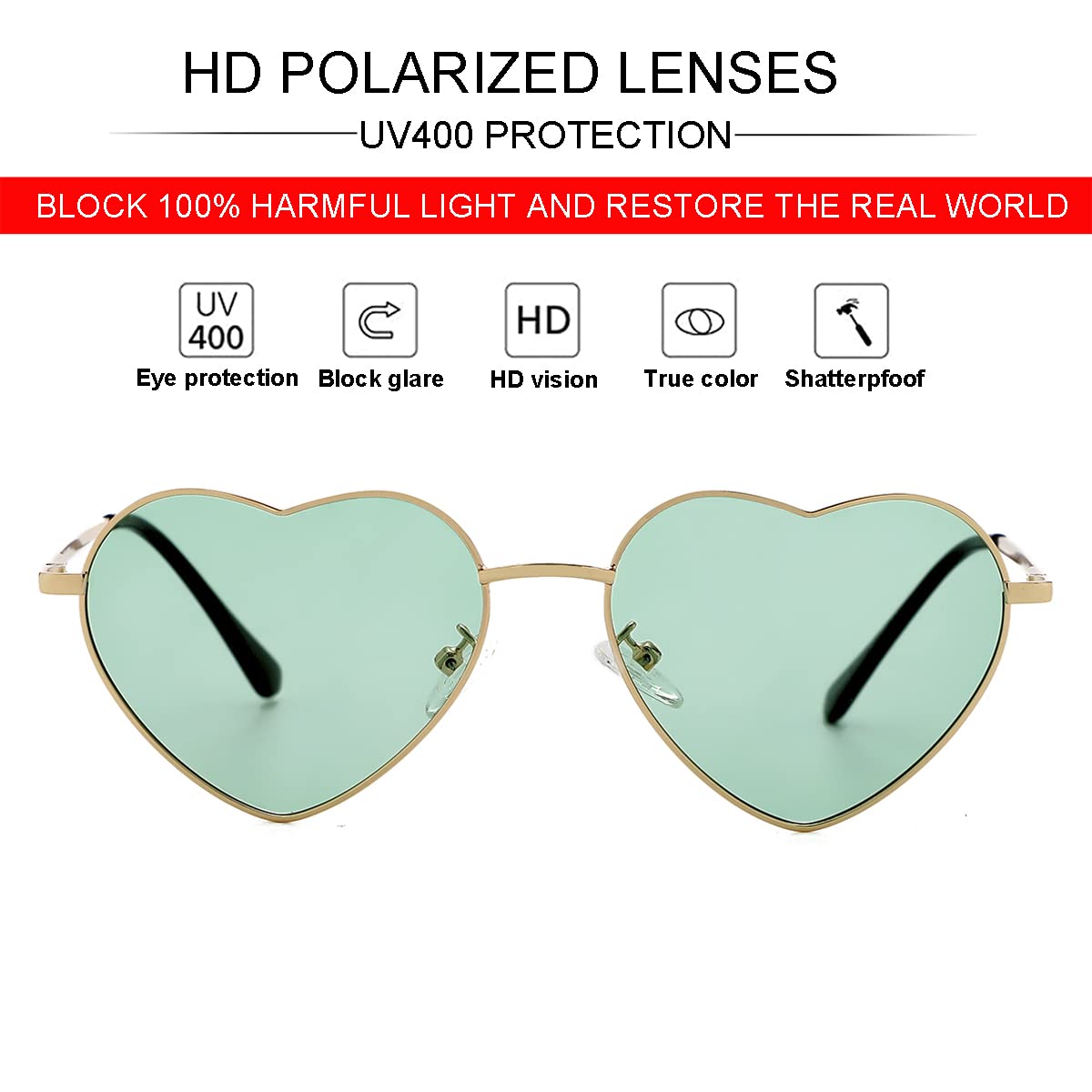 Foto 4 | Gafas De Sol Jovakit Polarized Heart Para Mujer Con Lentes Doradas/grises - Venta Internacional.