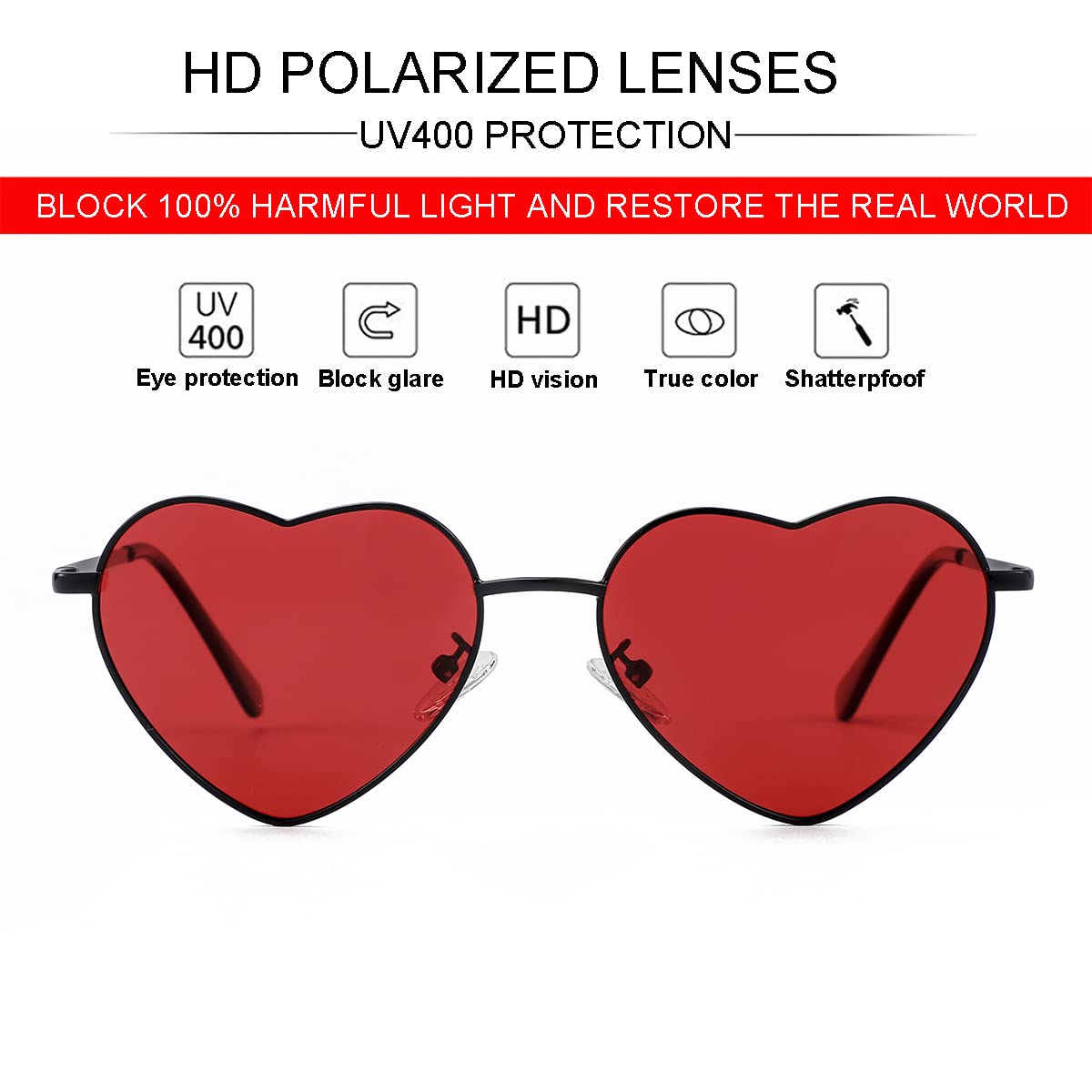 Foto 5 pulgar | Gafas De Sol Jovakit Polarized Heart Para Mujer Dorado/gris+negro/rojo - Venta Internacional.