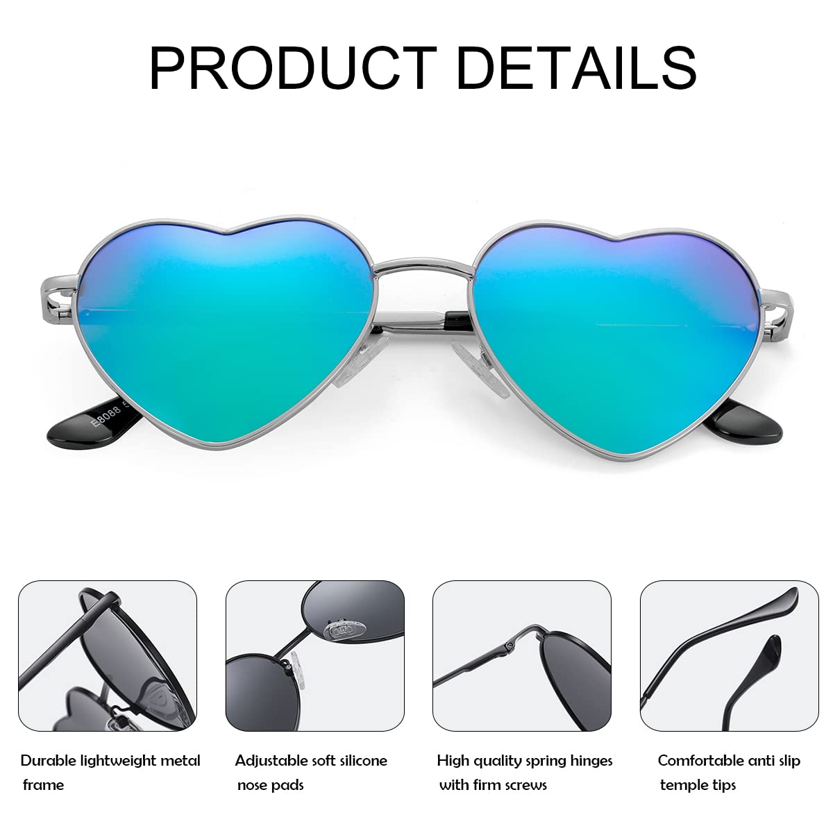 Foto 4 | Gafas De Sol Jovakit Polarized Heart Para Mujer Plateado/verde - Venta Internacional.