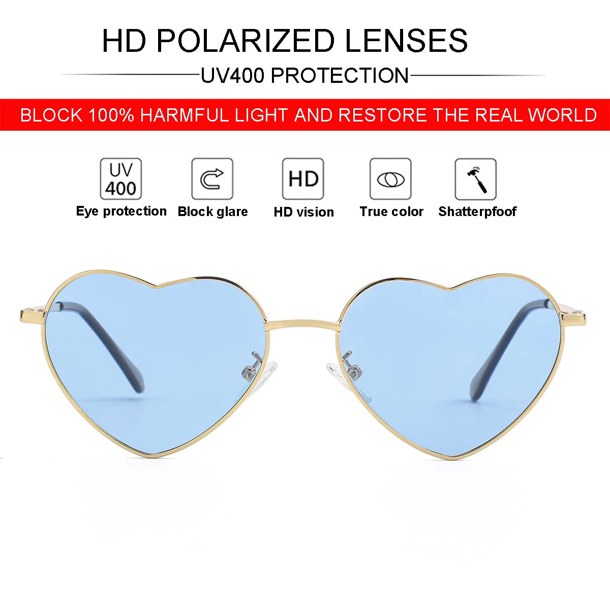 Foto 3 pulgar | Gafas De Sol Jovakit Polarized Heart Para Mujer Dorado/azul - Venta Internacional.