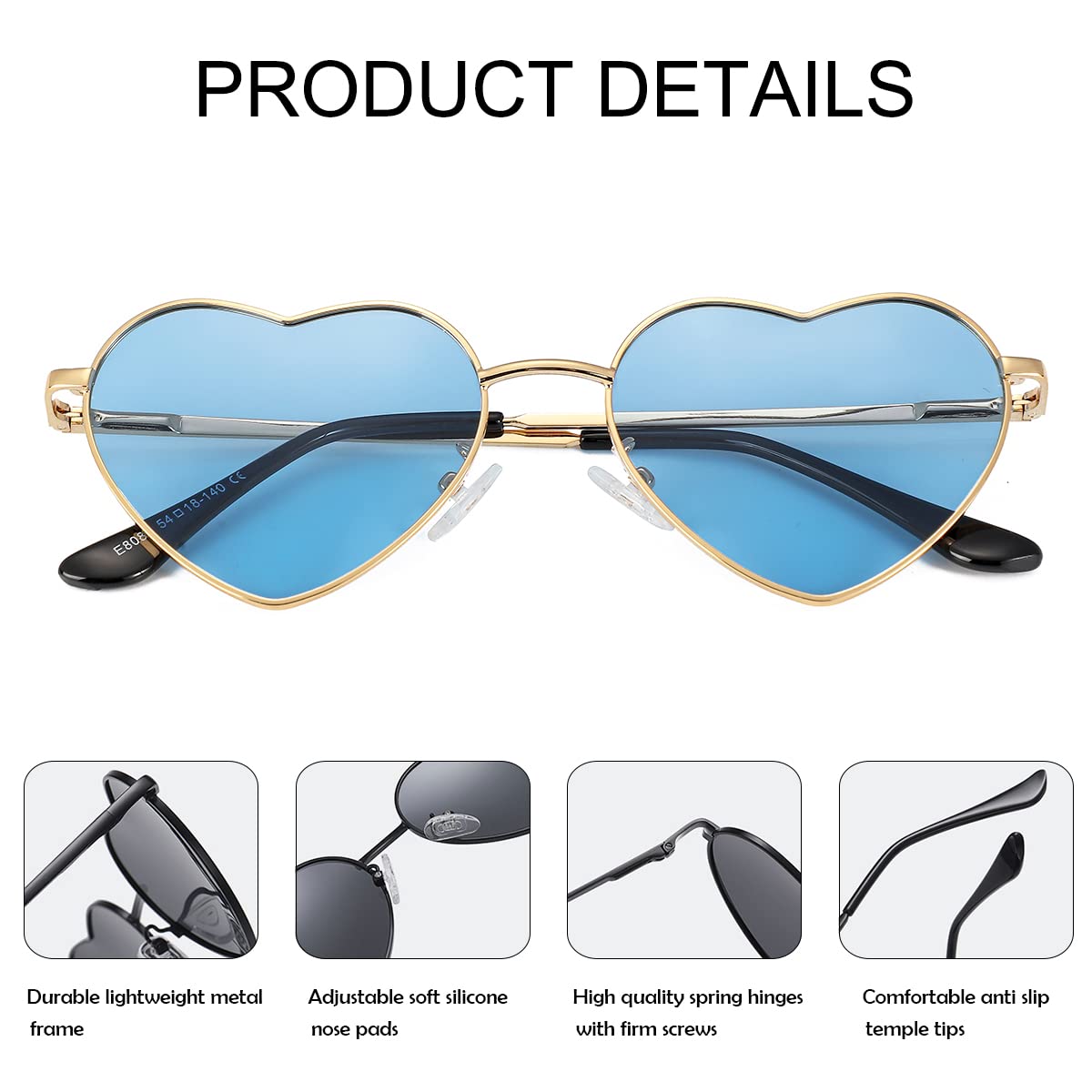 Foto 5 pulgar | Gafas De Sol Jovakit Polarized Heart Para Mujer Dorado/azul - Venta Internacional.