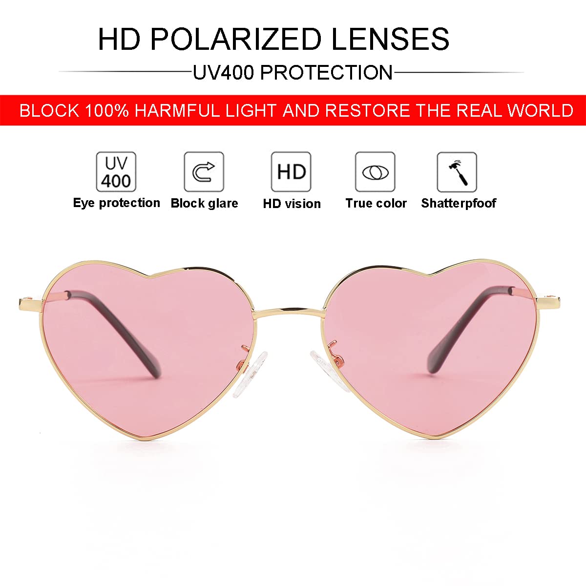 Foto 5 pulgar | Gafas De Sol Jovakit Polarized Heart Para Mujer Dorado/gris+dorado/rosa - Venta Internacional.