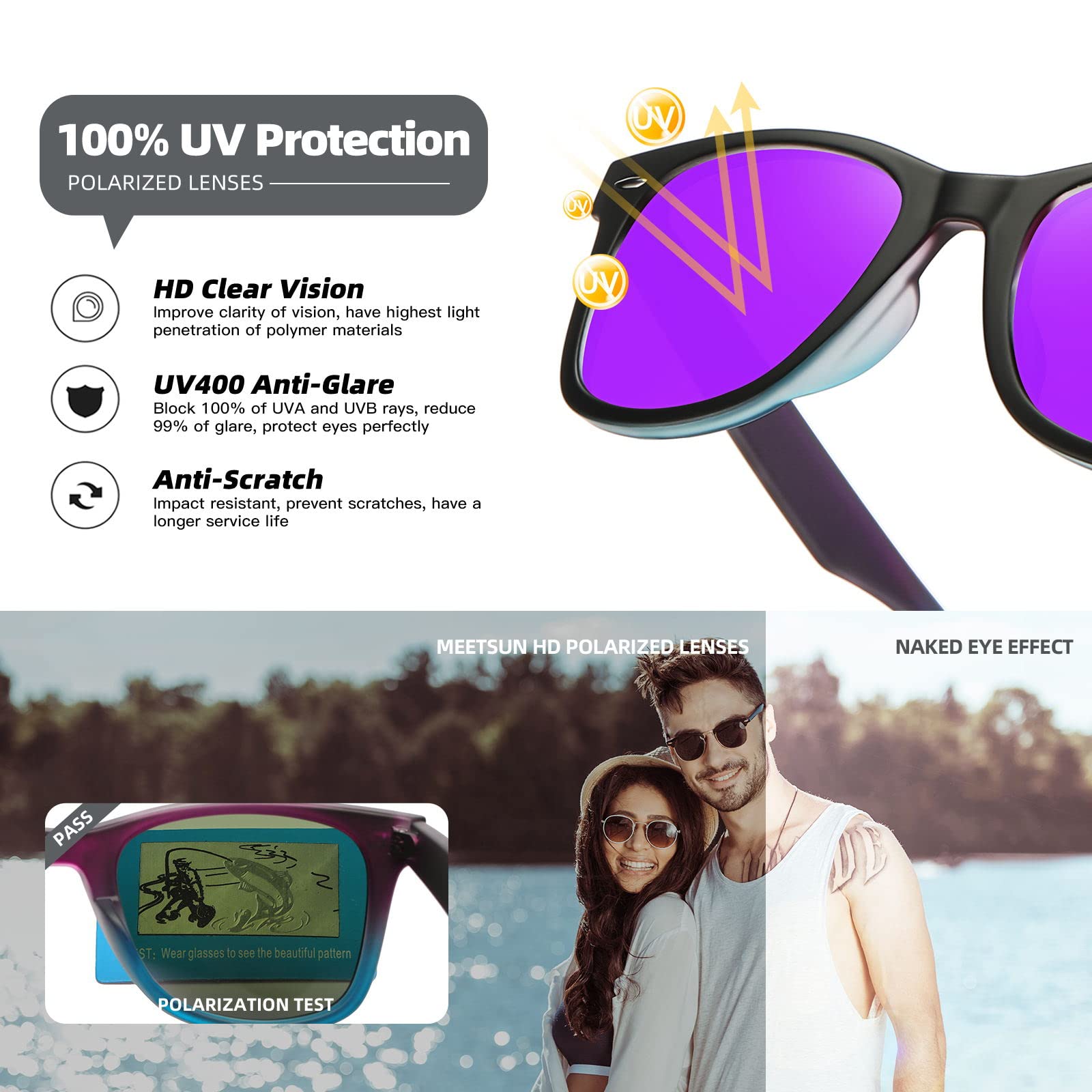Foto 6 | Gafas De Sol Meetsun Classic Retro Square Polarizadas Uv400 - Venta Internacional.