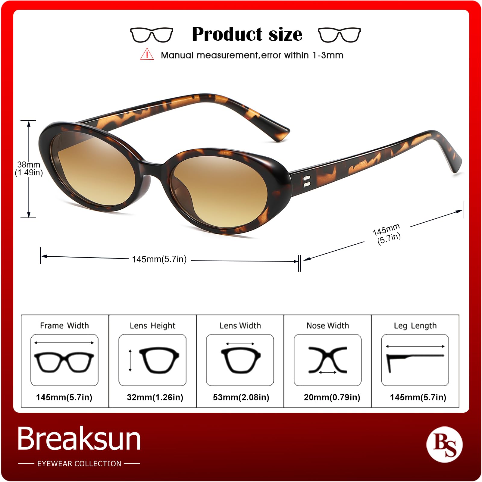 Foto 7 | Gafas De Sol Breaksun Retro Oval 90s Vintage Para Mujer Y Hombre - Venta Internacional.