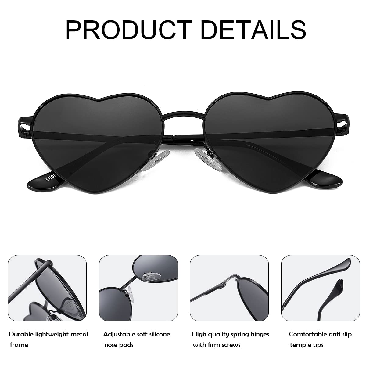 Foto 4 | Gafas De Sol Jovakit Polarized Heart Para Mujer Negro/gris - Venta Internacional.