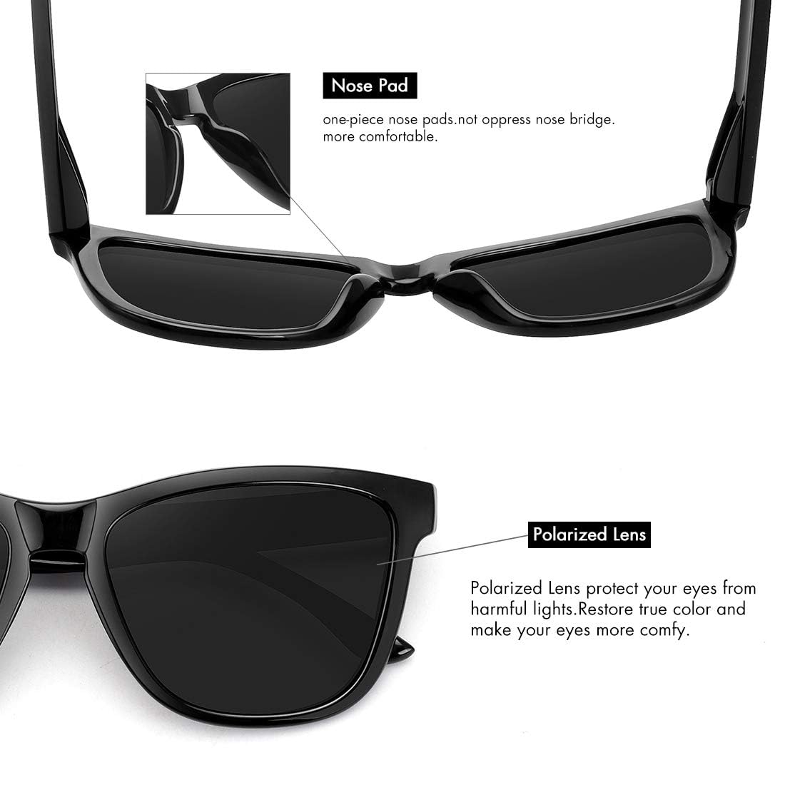 Foto 5 | Gafas De Sol Meetsun Classic Retro Designer Polarizadas Negras - Venta Internacional.