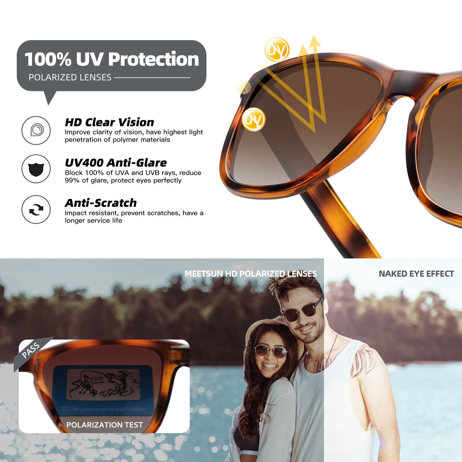 Foto 7 pulgar | Gafas De Sol Meetsun Polarized Trendy Classic Retro Brown - Venta Internacional.