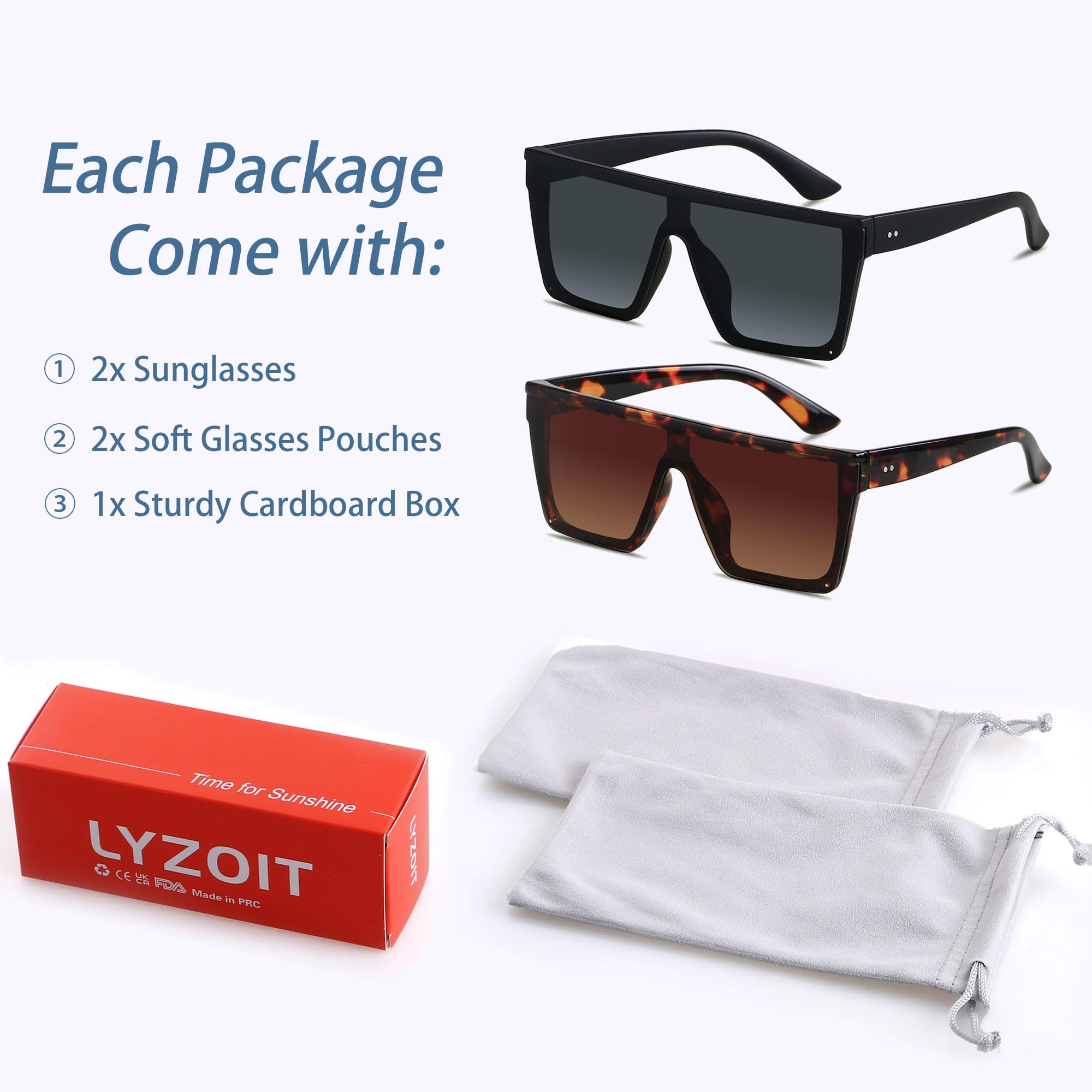 Foto 6 pulgar | Gafas De Sol Lyzoit Cuadradas De Gran Tamaño Con Protección Uv400 - Venta Internacional.