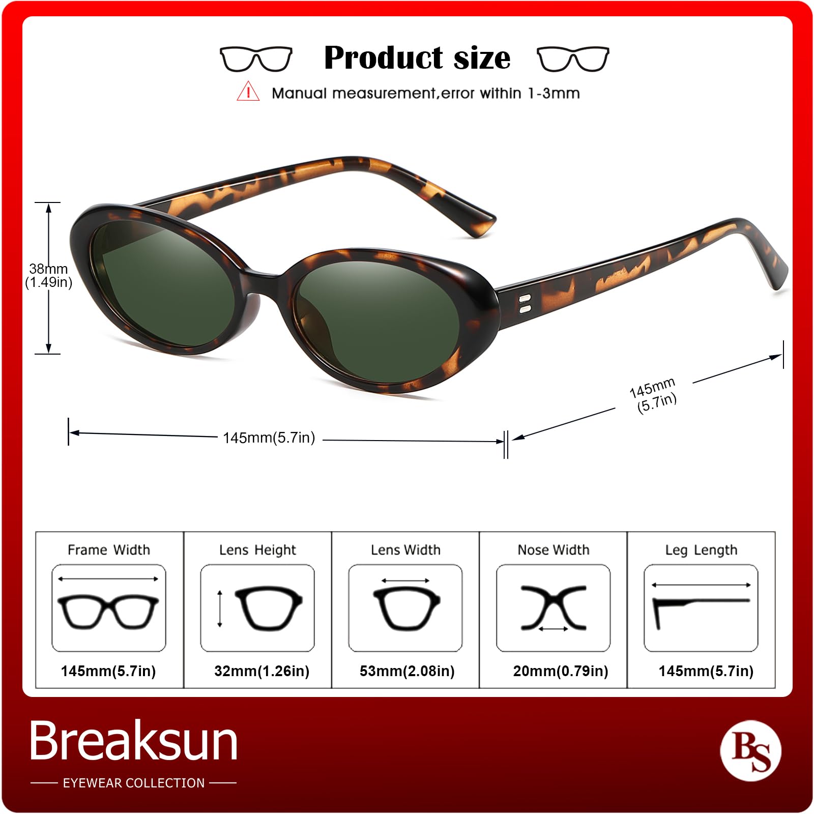 Foto 6 | Gafas De Sol Breaksun Retro Oval 90s Vintage Para Mujer Y Hombre - Venta Internacional.