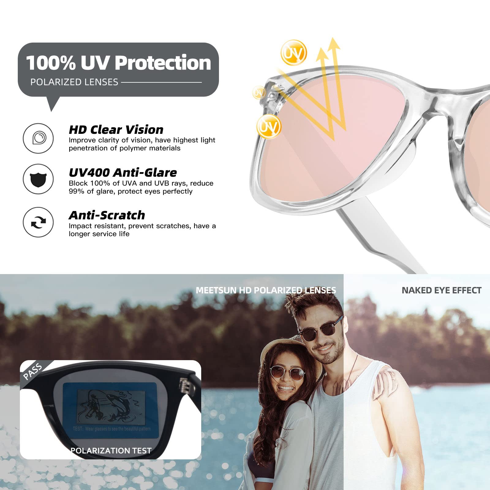 Foto 7 pulgar | Gafas De Sol Meetsun Classic Retro Square Polarizadas Para Mujer - Venta Internacional.