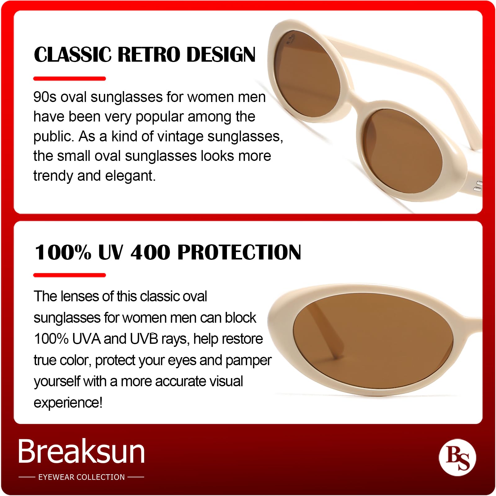 Foto 5 pulgar | Gafas De Sol Breaksun Retro Oval 90s Vintage Uv400 Para Mujer/hombre - Venta Internacional.