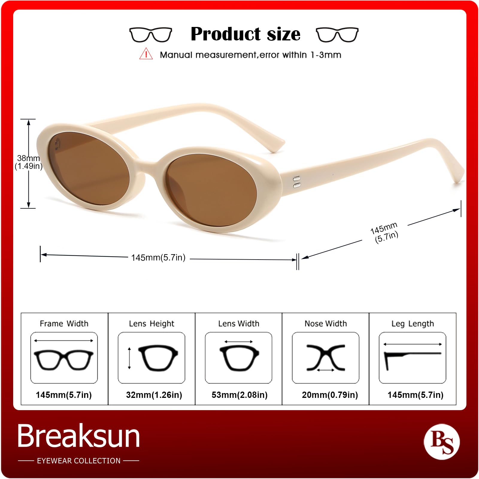 Foto 6 pulgar | Gafas De Sol Breaksun Retro Oval 90s Vintage Uv400 Para Mujer/hombre - Venta Internacional.