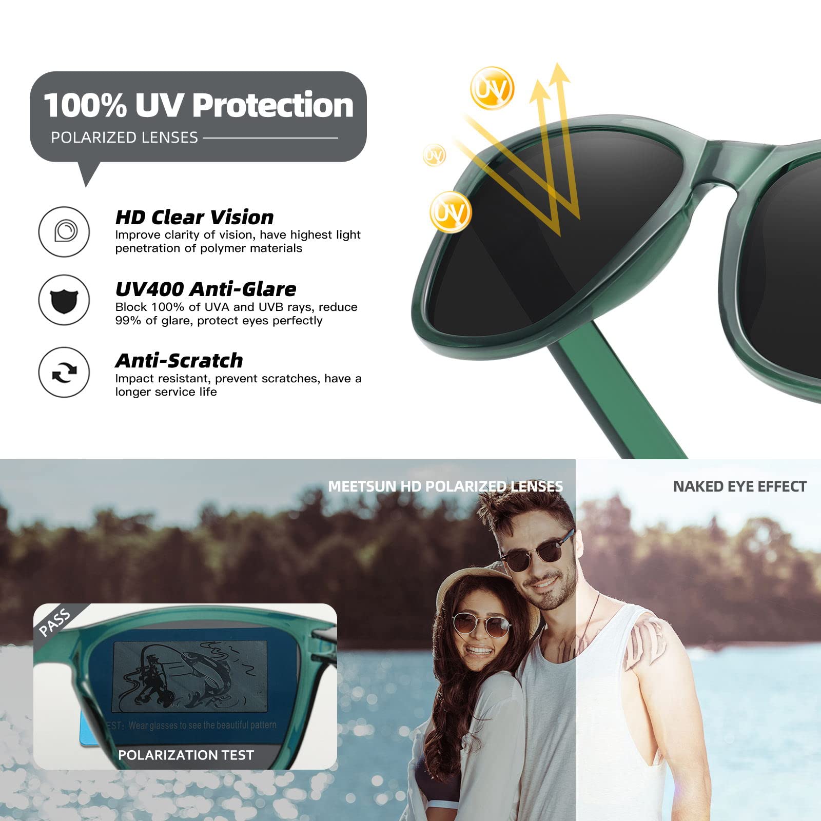 Foto 6 | Gafas De Sol Meetsun Polarized Trendy Classic Verde/gris - Venta Internacional.