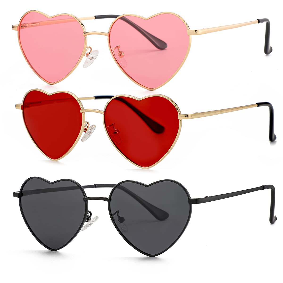 Foto 3 pulgar | Gafas De Sol Jovakit Polarized Heart Para Mujer Dorado/rojo + Negro/gris + Dorado/rosa - Venta Internacional.