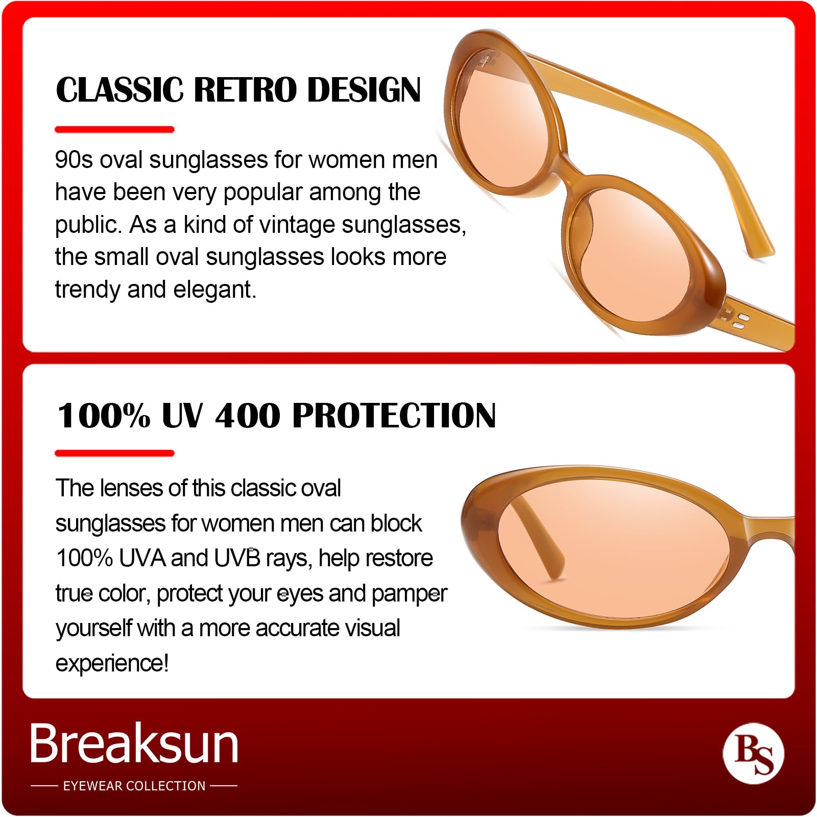 Foto 7 pulgar | Gafas De Sol Breaksun Retro Oval 90s Vintage Uv400 Para Mujeres Y Hombres - Venta Internacional.