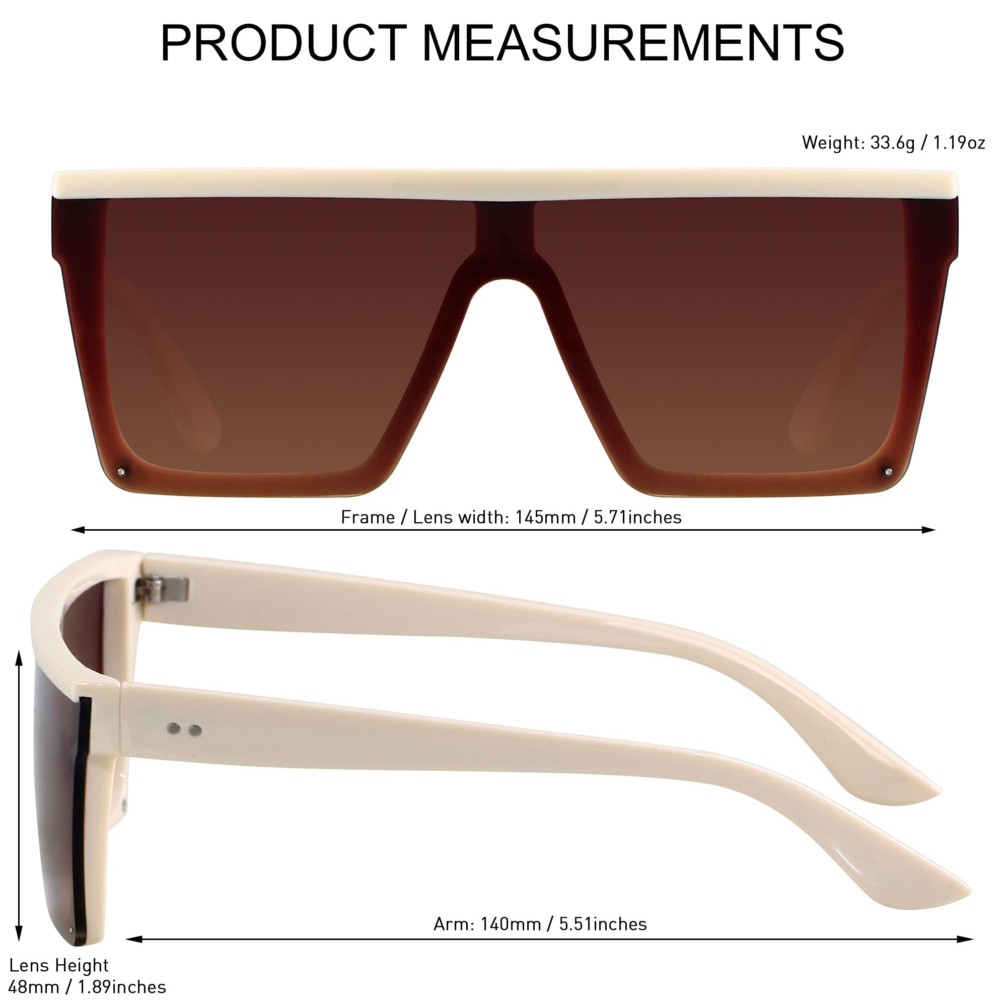 Foto 4 | Gafas De Sol Lyzoit Square Oversized Fashion Shield Uv400 Beige - Venta Internacional.