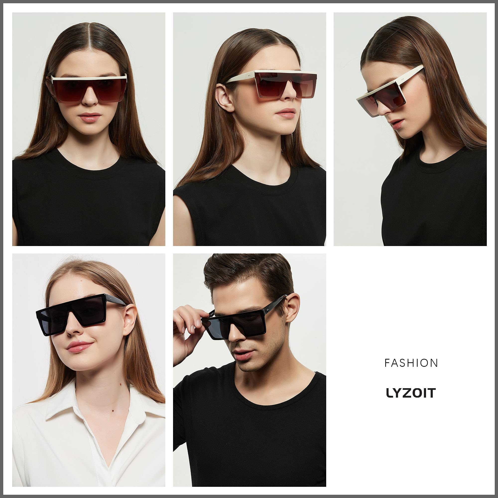 Foto 5 | Gafas De Sol Lyzoit Square Oversized Fashion Shield Uv400 Beige - Venta Internacional.