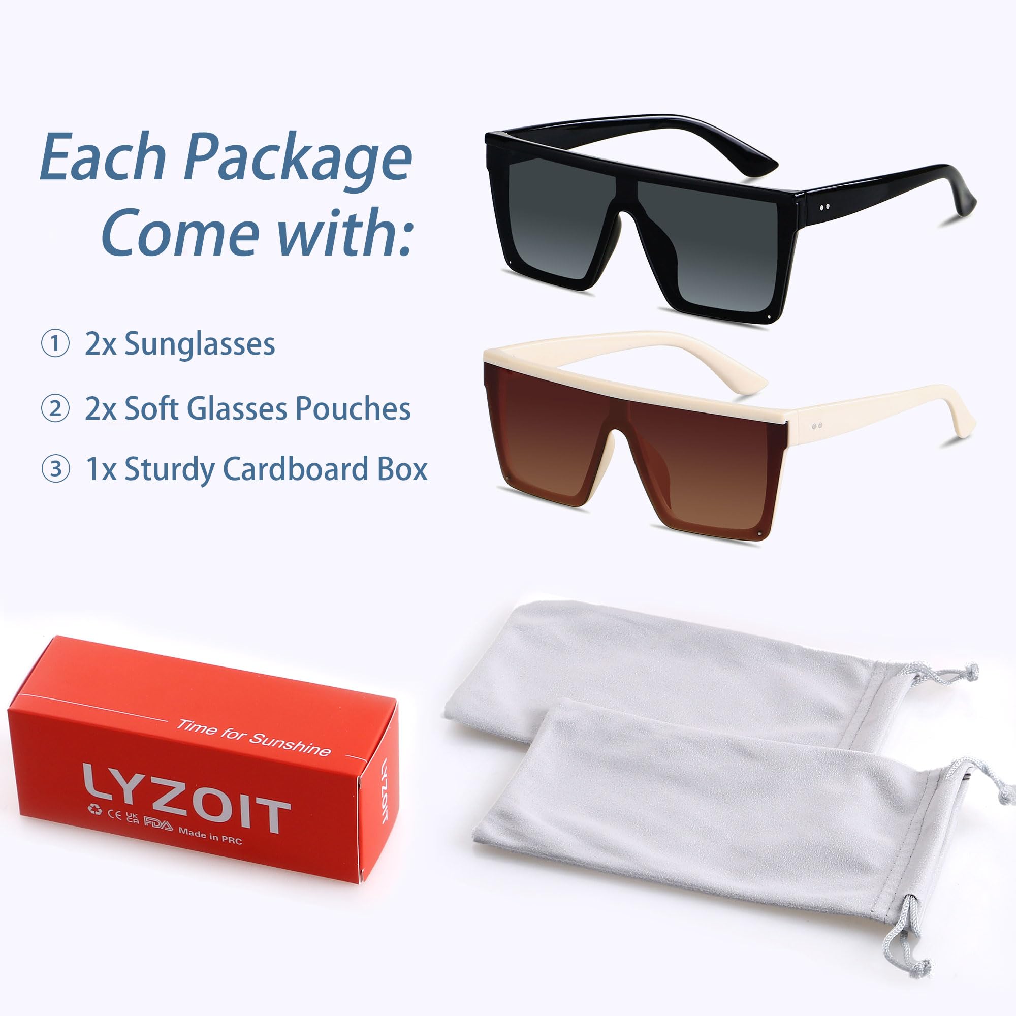 Foto 6 | Gafas De Sol Lyzoit Square Oversized Fashion Shield Uv400 Beige - Venta Internacional.
