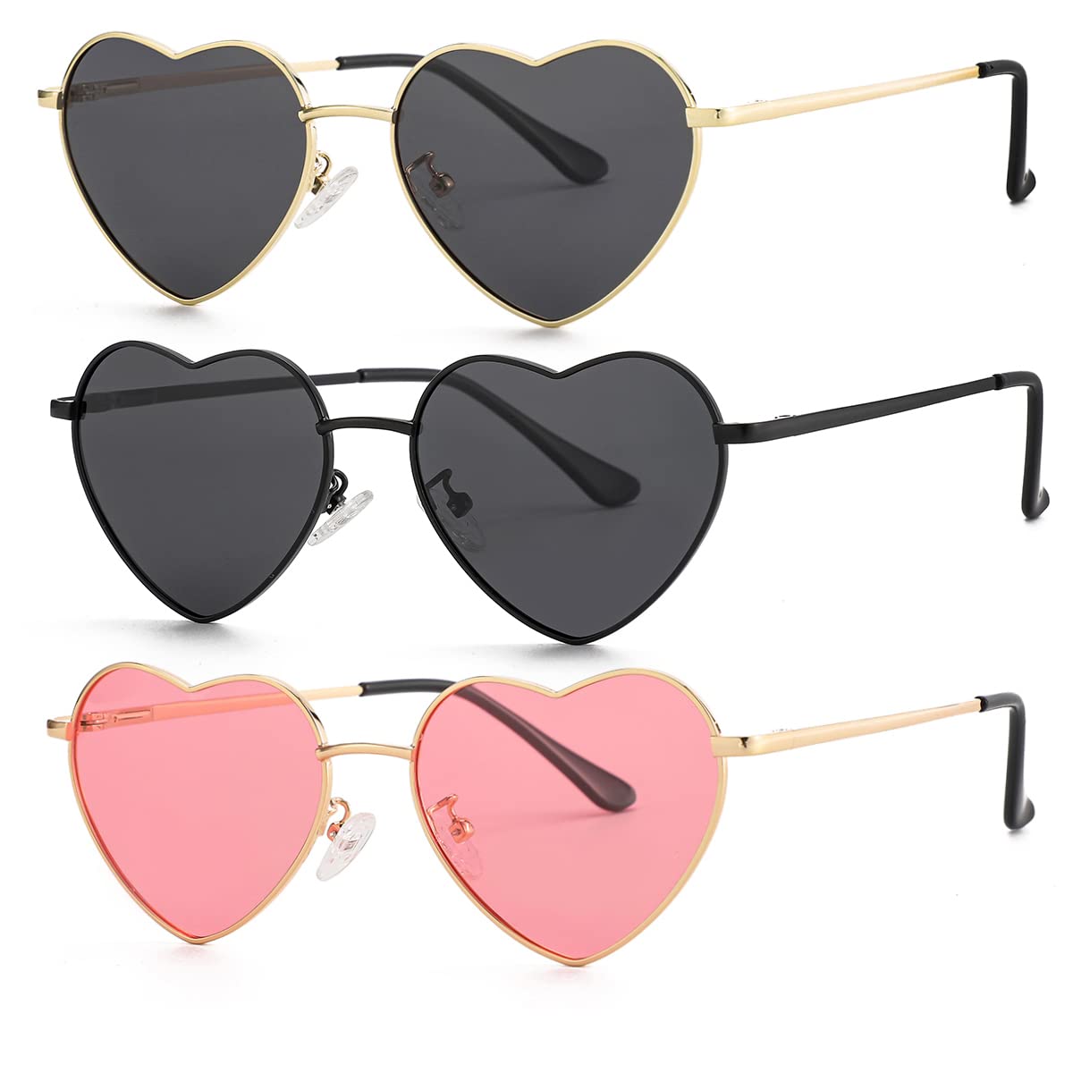 Foto 3 pulgar | Gafas De Sol Jovakit Polarized Heart Para Mujer Con Lentes Doradas/grises - Venta Internacional.