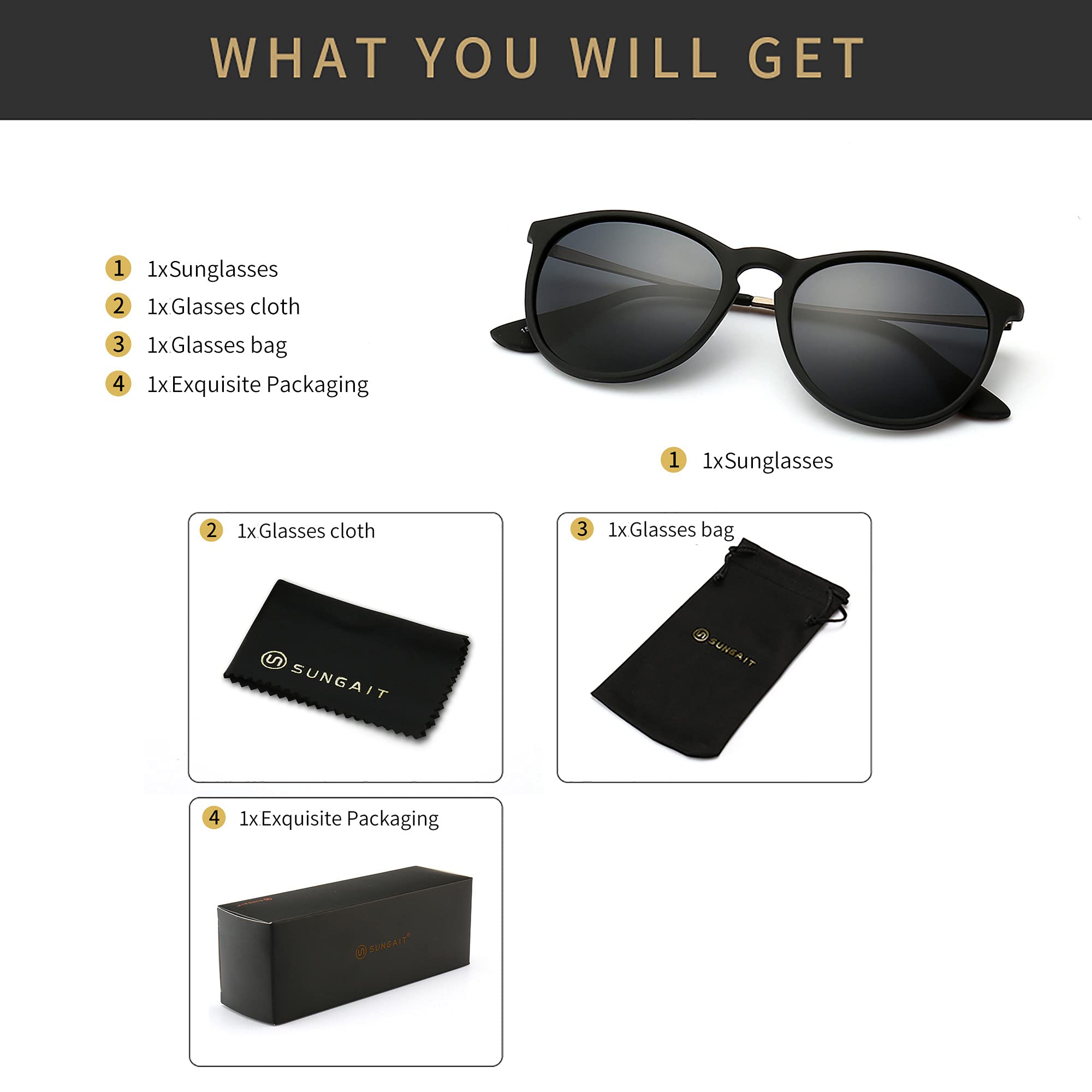 Foto 7 pulgar | Gafas De Sol Sungait Vintage Round Para Mujer/hombre Con Montura Negra - Venta Internacional.