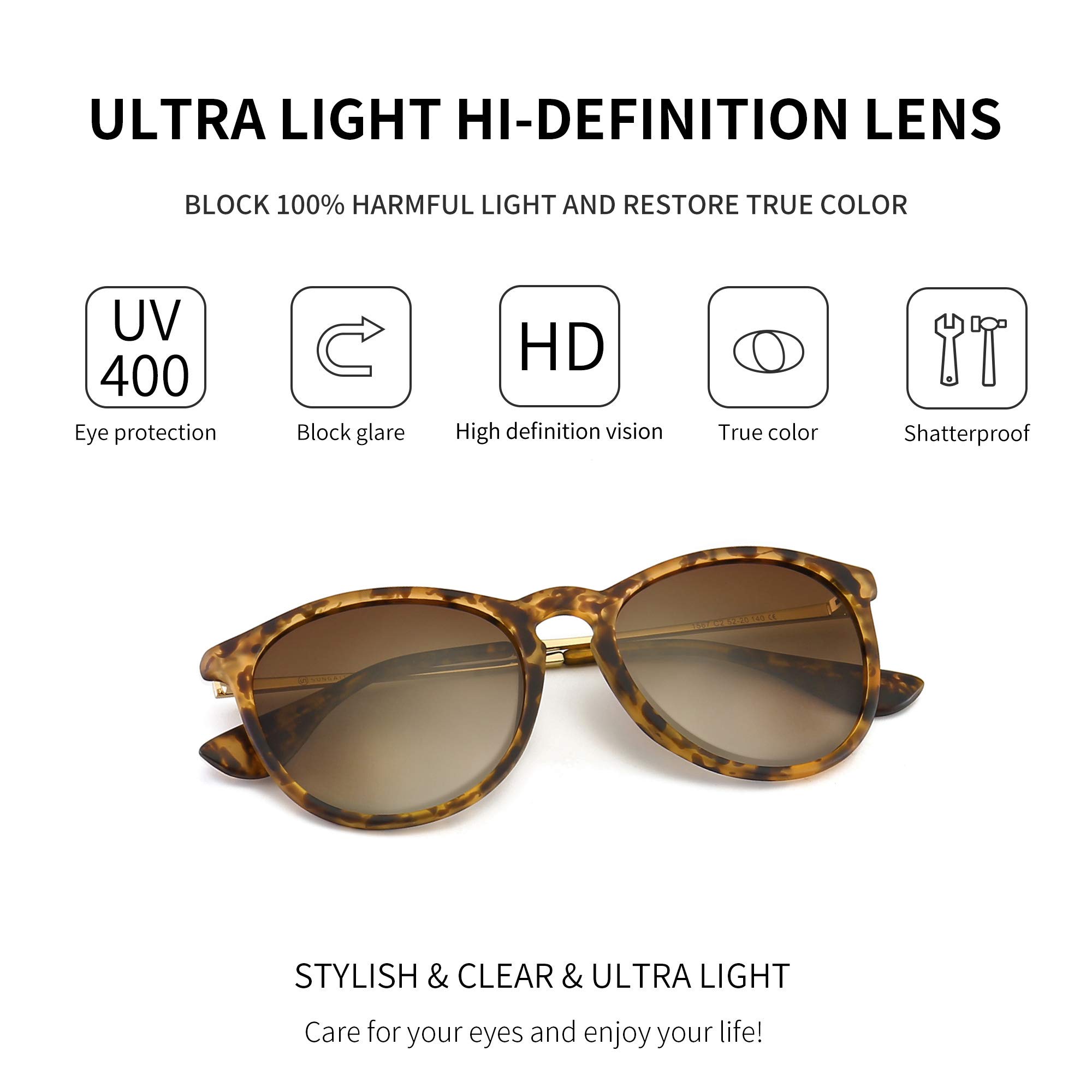 Foto 2 | Gafas De Sol Sungait Vintage Round Para Mujer Y Hombre  Color Ámbar Y Marrón - Venta Internacional.