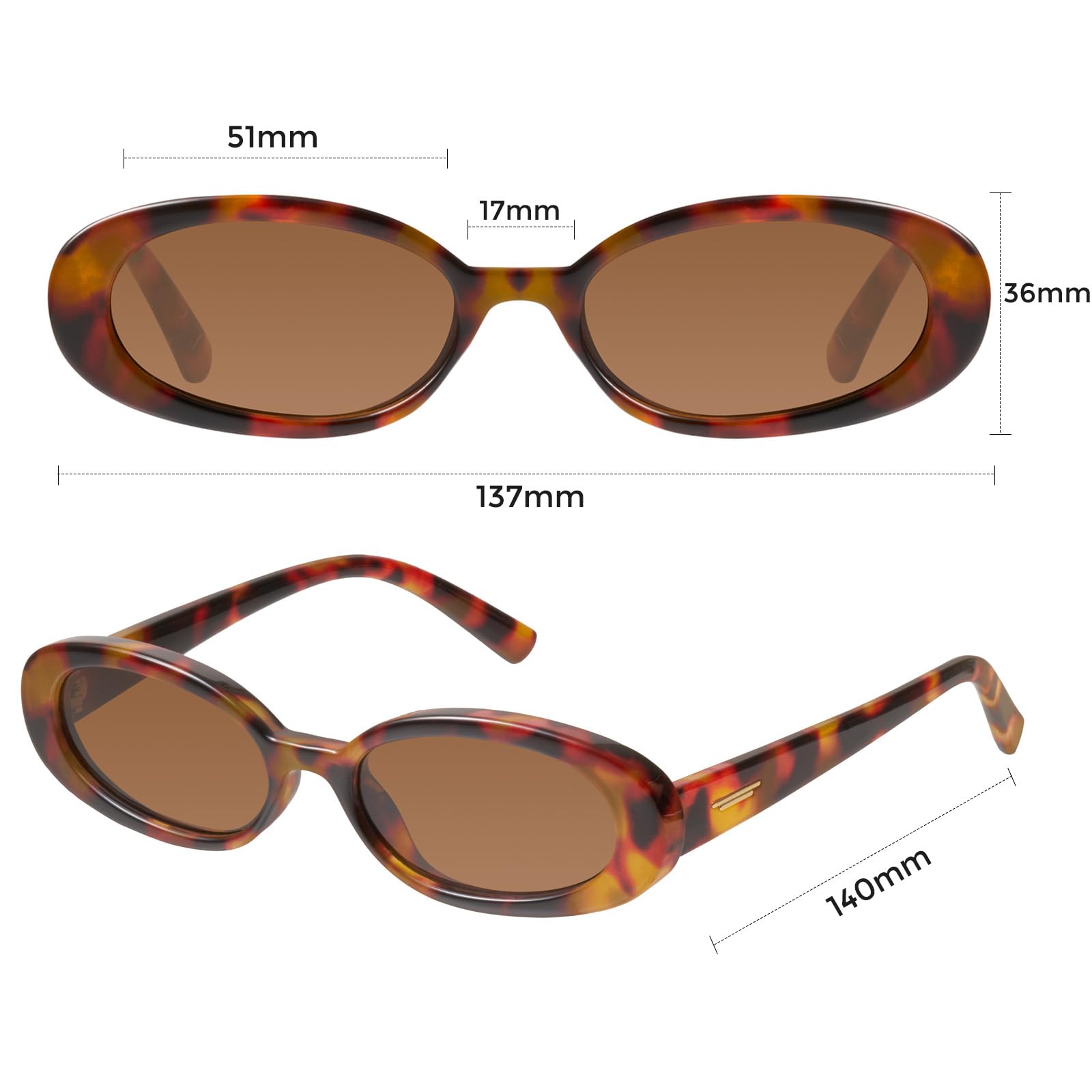 Foto 7 pulgar | Gafas De Sol Mosanana Retro Oval Ms52360 Para Mujer  Color Negro/tortuga - Venta Internacional.