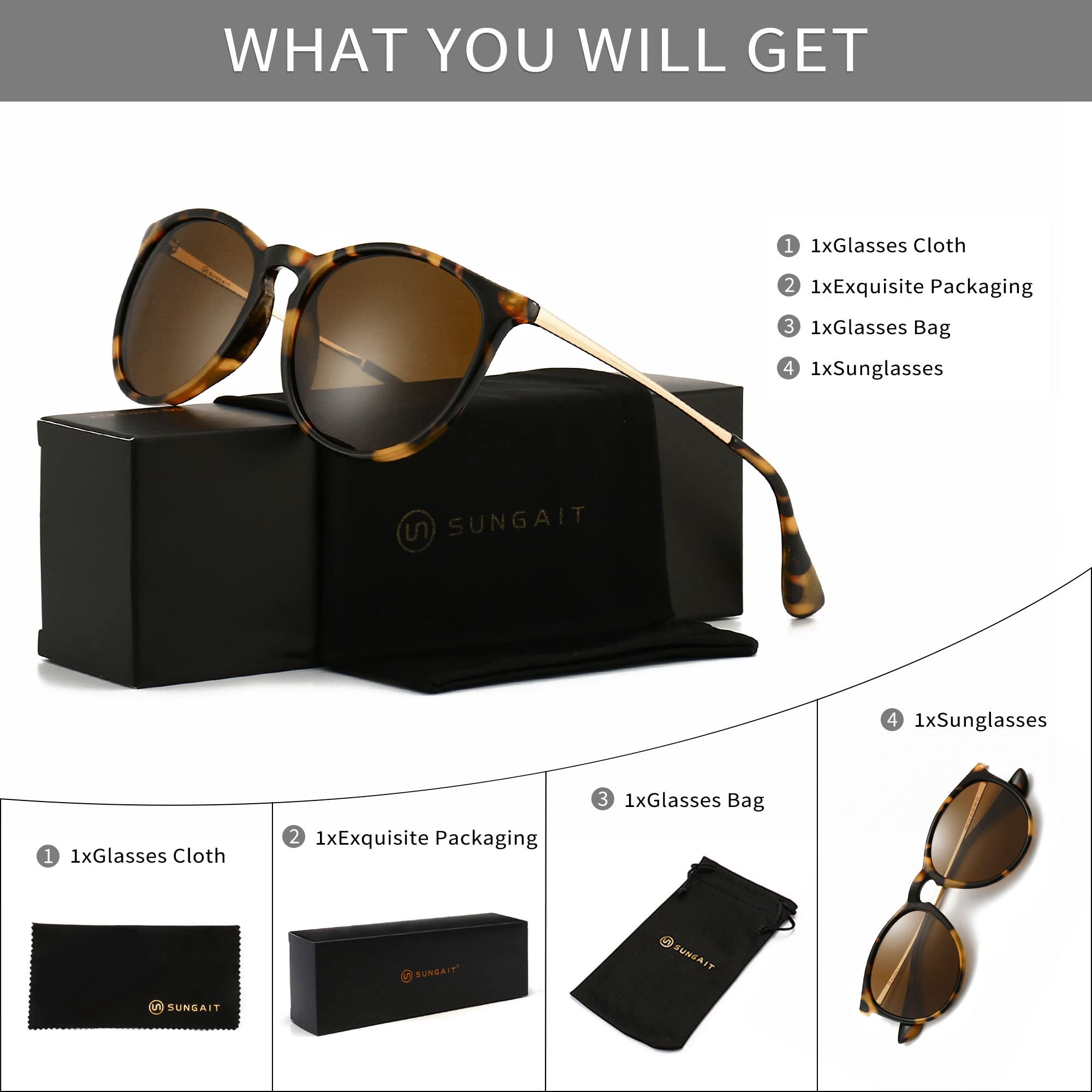 Foto 6 | Gafas De Sol Sungait Vintage  Redondas  Polarizadas  Con Lente Marrón - Venta Internacional.