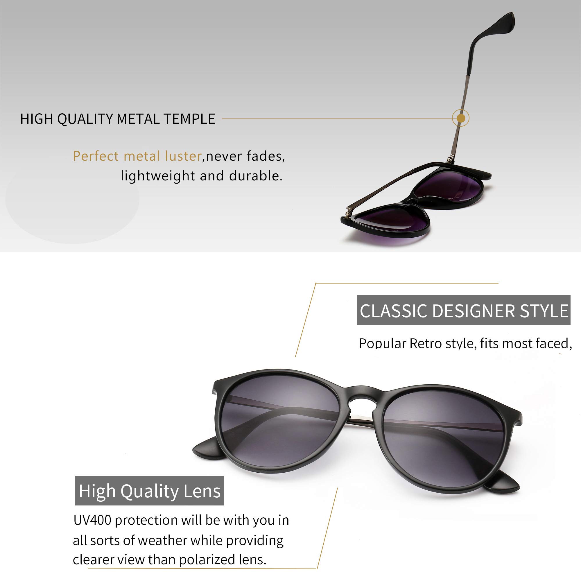 Foto 4 pulgar | Gafas De Sol Sungait Vintage Round Para Mujer Negro/gris - Venta Internacional.