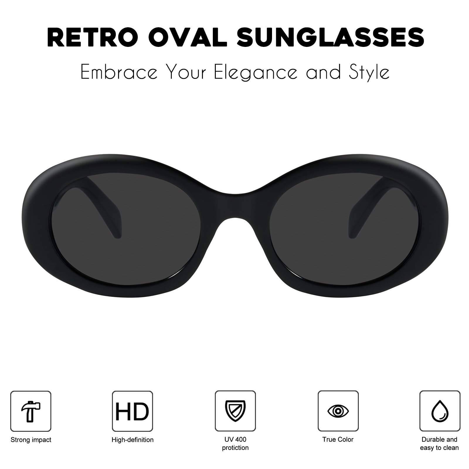 Foto 3 pulgar | Gafas De Sol Mosanana Oval Retro Trendy Para Mujer Negras Ms52371 - Venta Internacional.