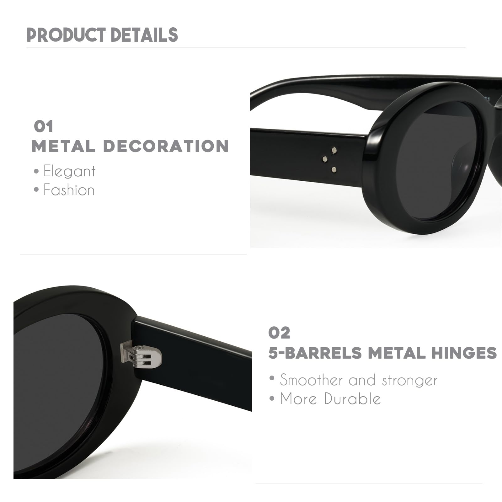 Foto 6 pulgar | Gafas De Sol Mosanana Oval Retro Trendy Para Mujer Negras Ms52371 - Venta Internacional.