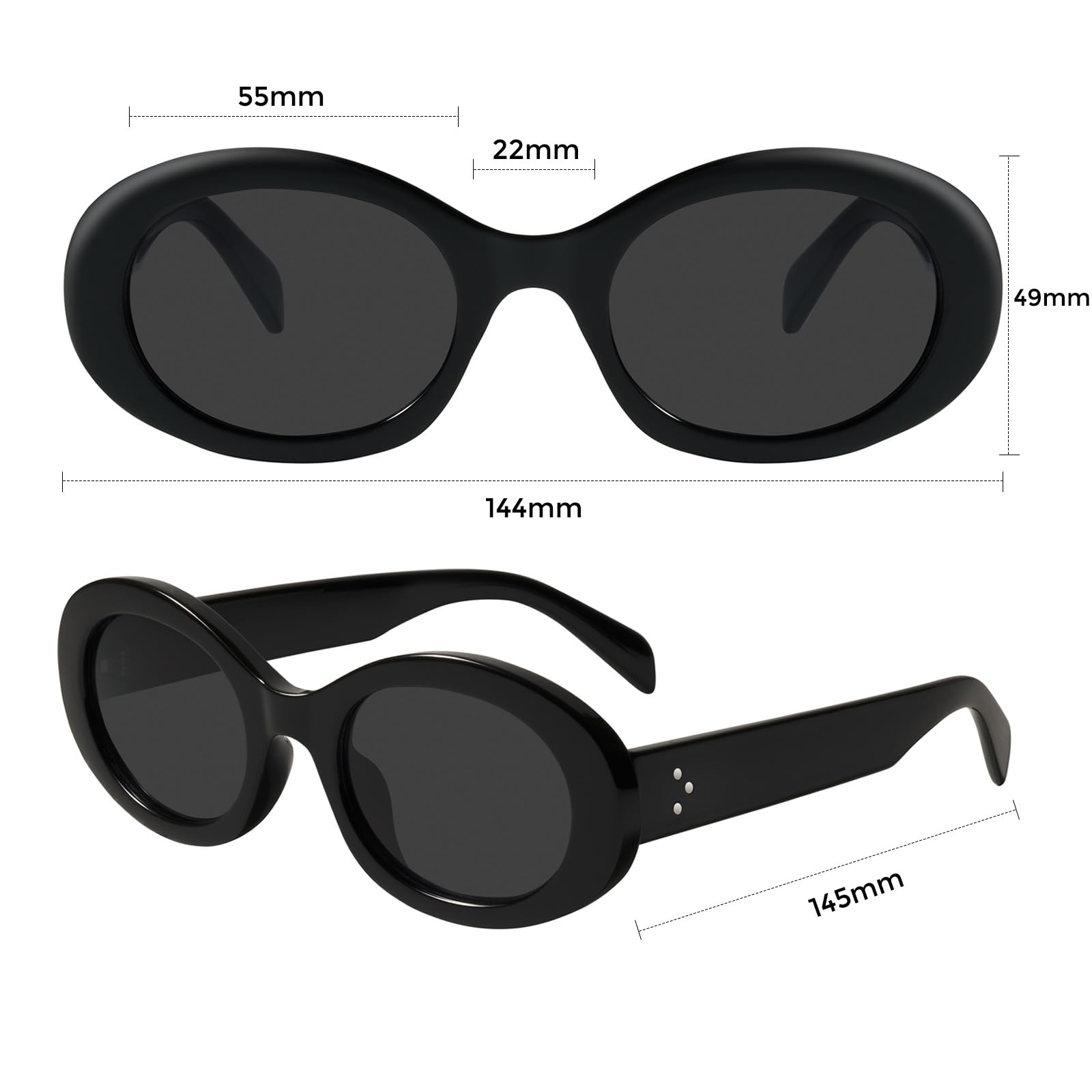 Foto 7 pulgar | Gafas De Sol Mosanana Oval Retro Trendy Para Mujer Negras Ms52371 - Venta Internacional.