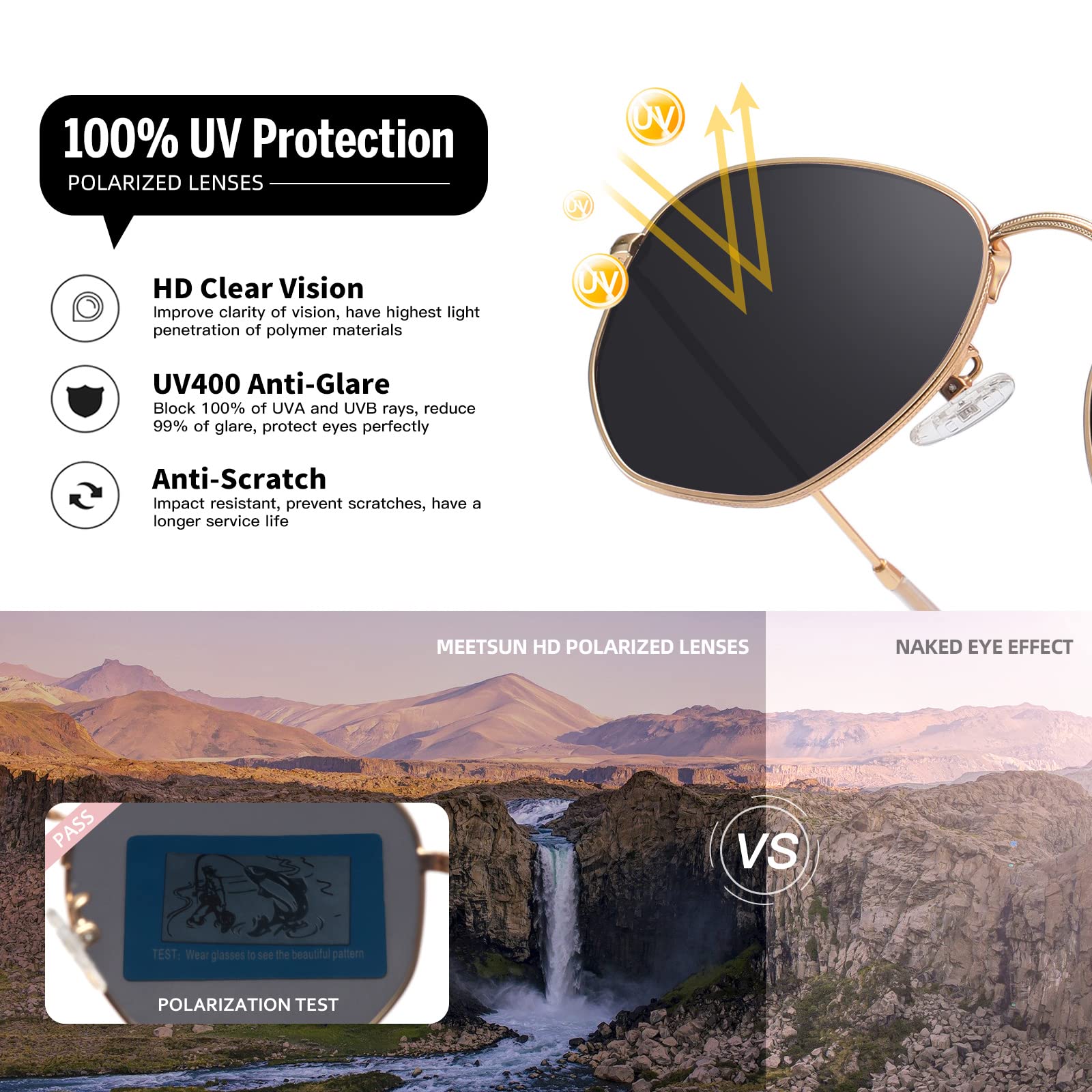 Foto 7 pulgar | Gafas De Sol Meetsun Polarizadas Hexagonales Para Mujer Y Hombre  Paquete De 3 - Venta Internacional.