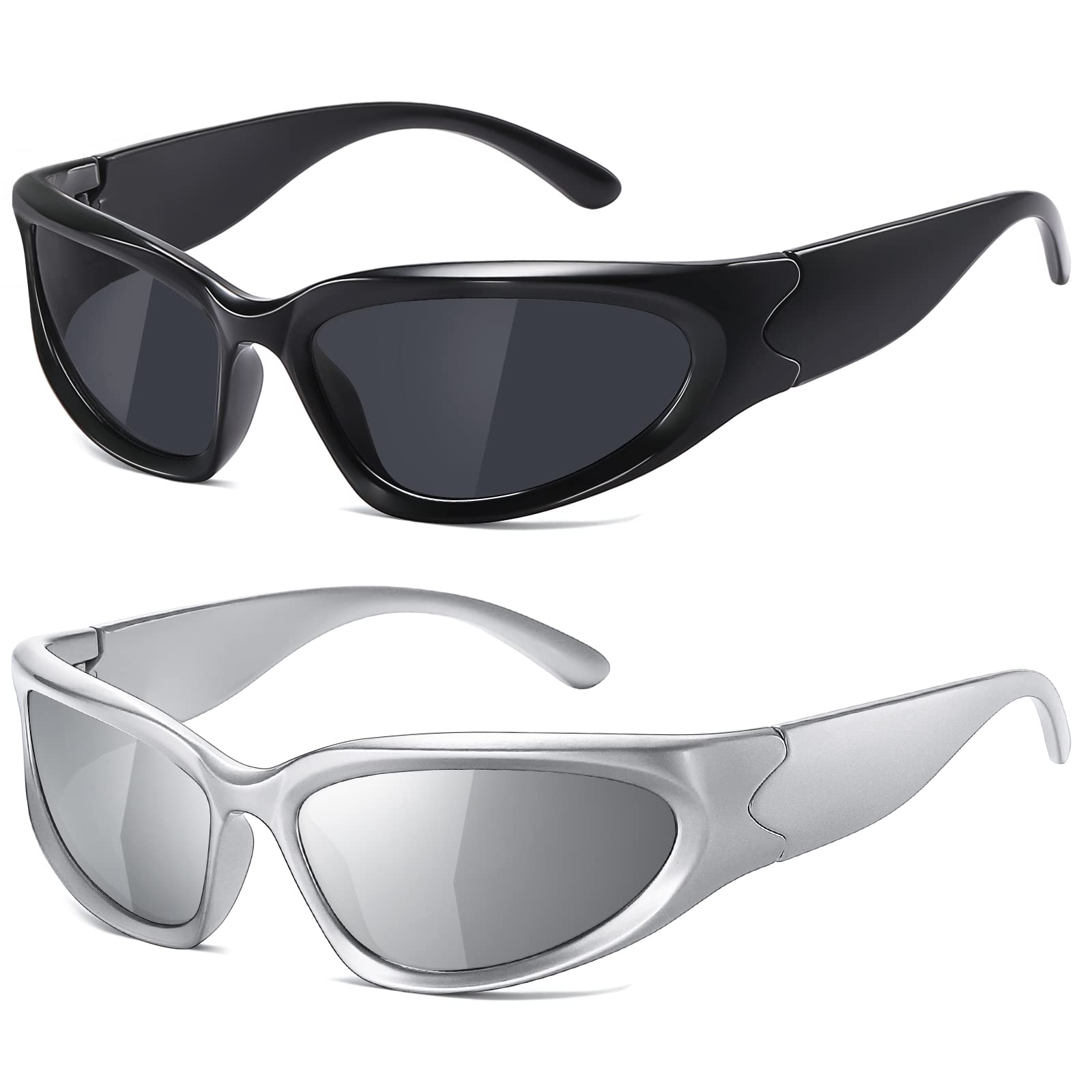 Foto 2 pulgar | Gafas De Sol Jaspin Y2k Wrap Around Silver Ovaladas Uv400 Para Mujeres Y Hombres - Venta Internacional.