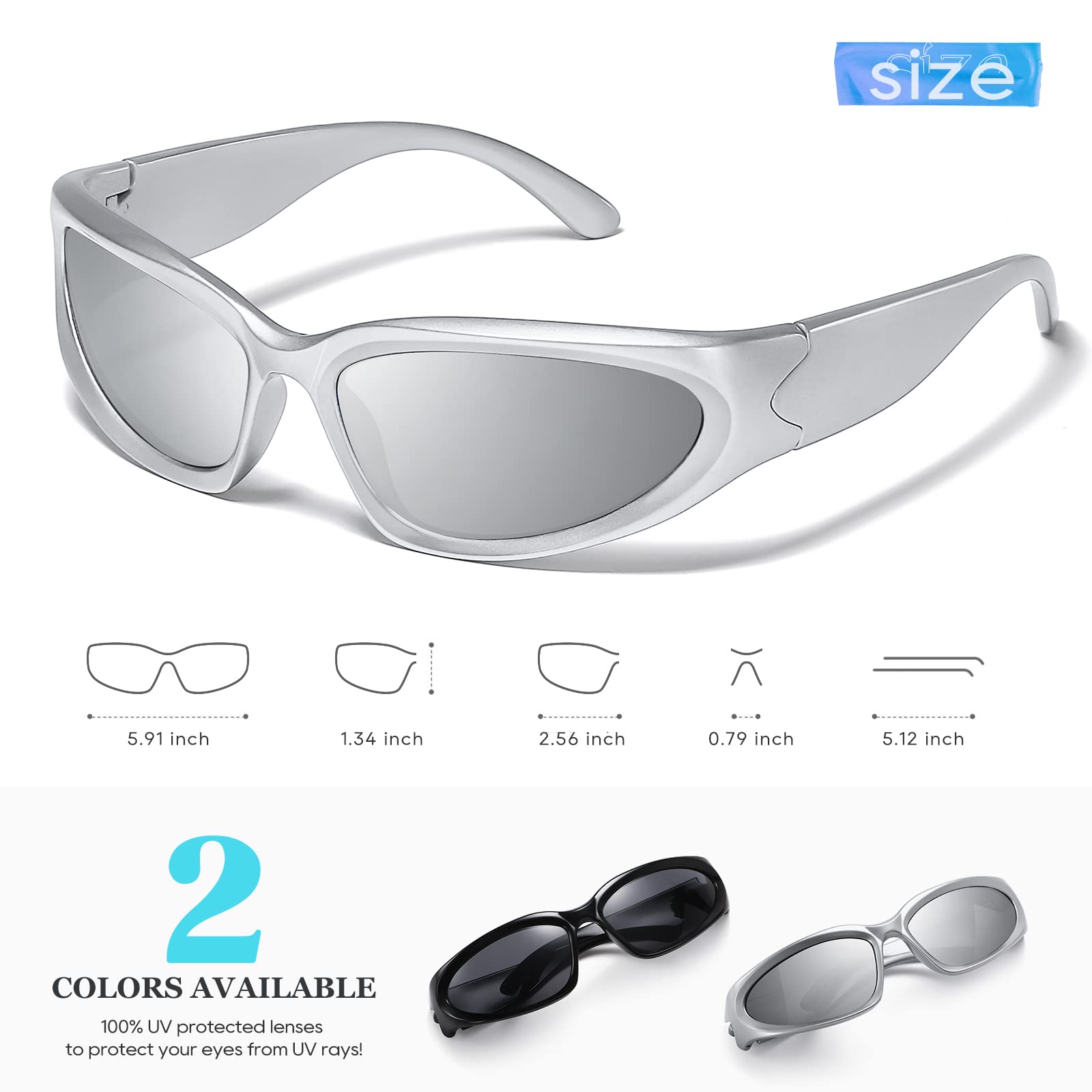 Foto 4 pulgar | Gafas De Sol Jaspin Y2k Wrap Around Silver Ovaladas Uv400 Para Mujeres Y Hombres - Venta Internacional.