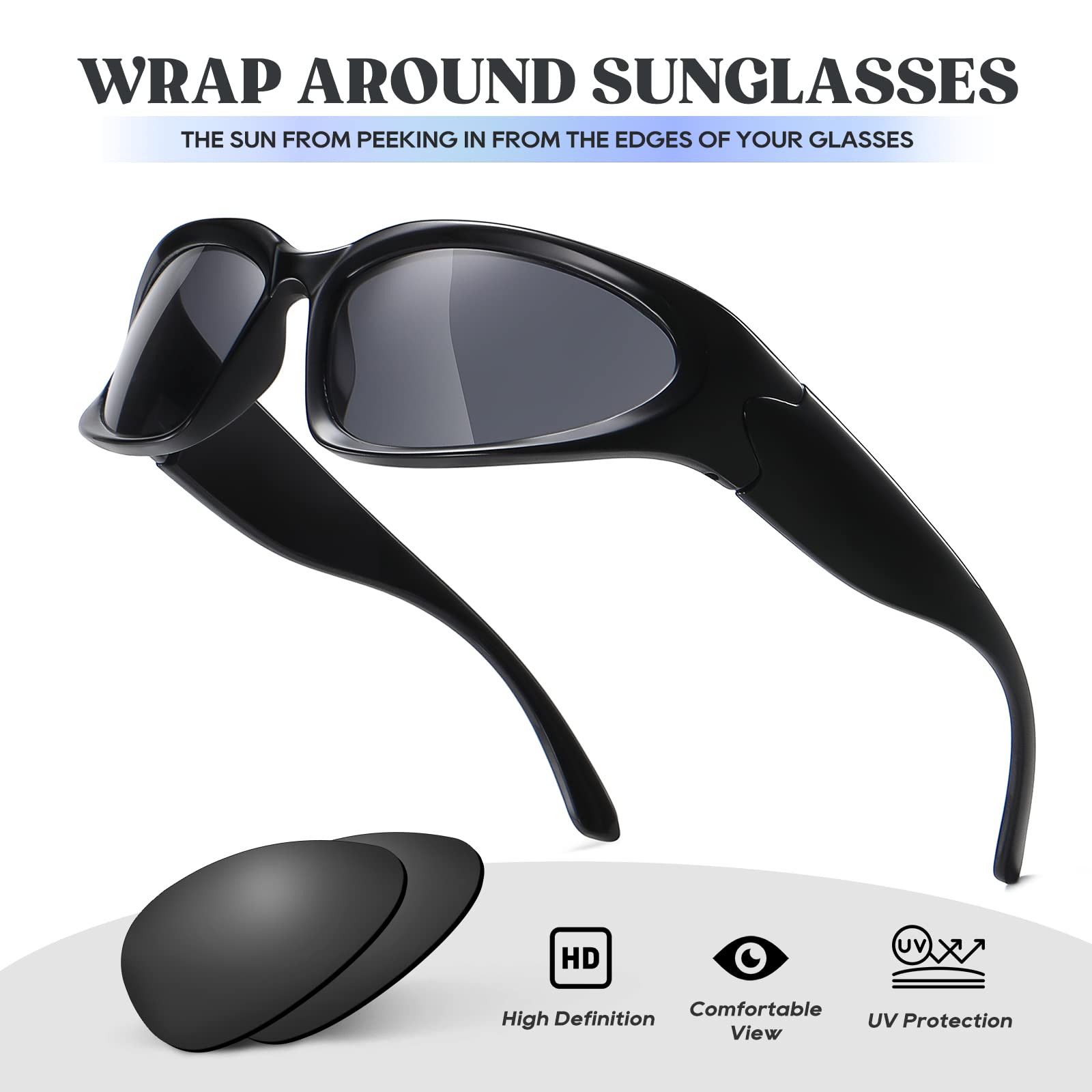 Foto 5 pulgar | Gafas De Sol Jaspin Y2k Wrap Around Silver Ovaladas Uv400 Para Mujeres Y Hombres - Venta Internacional.