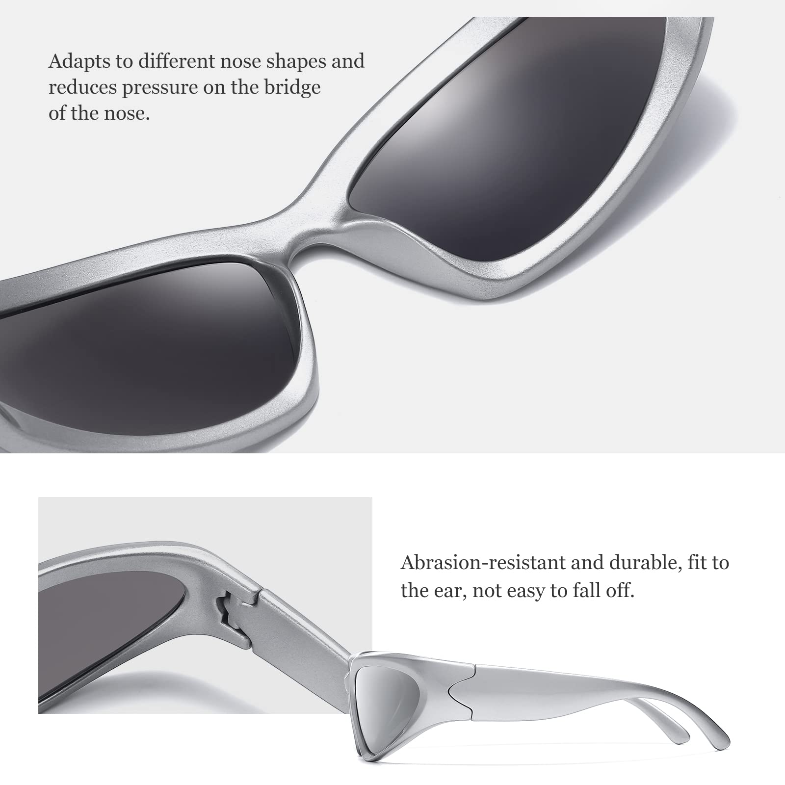 Foto 6 pulgar | Gafas De Sol Jaspin Y2k Wrap Around Silver Ovaladas Uv400 Para Mujeres Y Hombres - Venta Internacional.