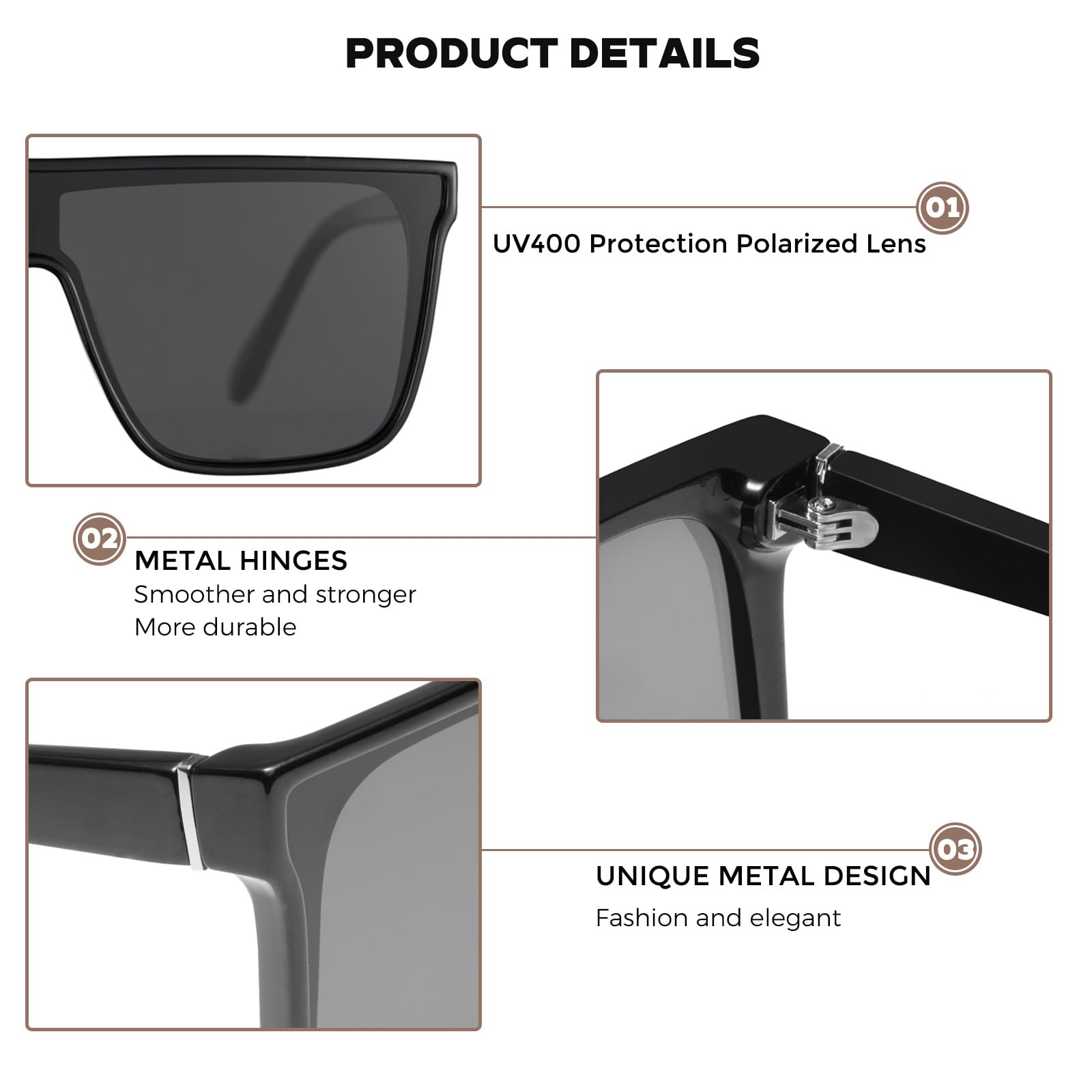 Foto 5 | Gafas De Sol Mosanana Polarizadas Cuadradas Para Mujer Y Hombre  Color Negro - Venta Internacional.