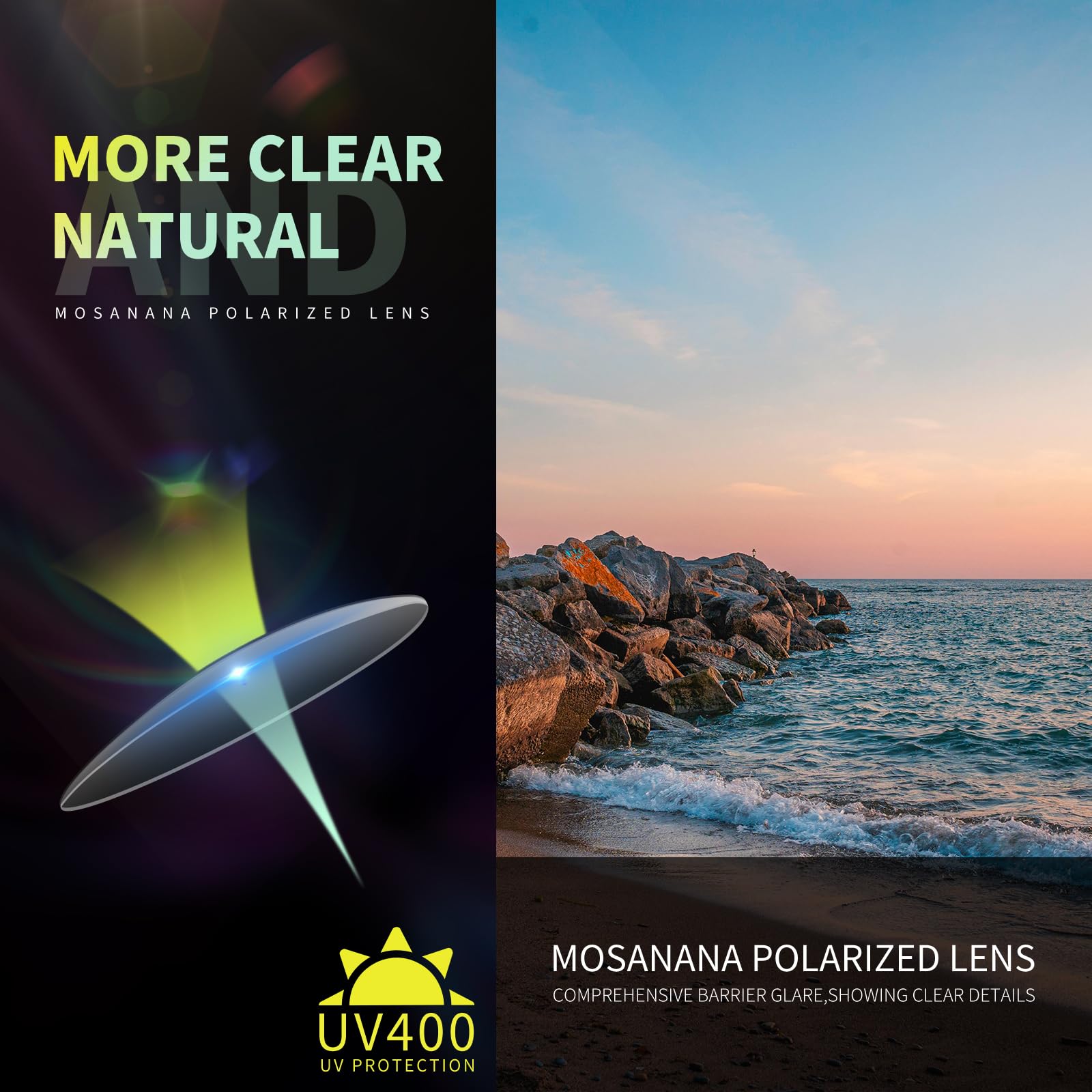 Foto 6 | Gafas De Sol Mosanana Polarizadas Cuadradas Para Mujer Y Hombre  Color Negro - Venta Internacional.