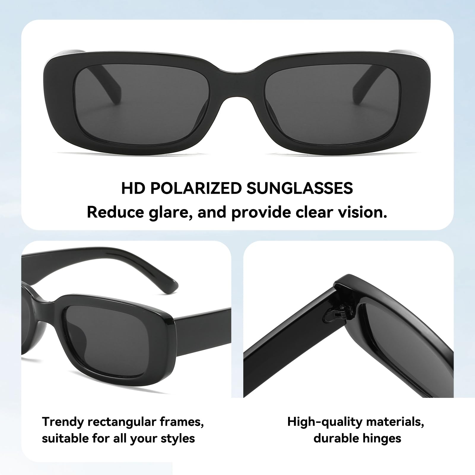 Foto 4 | Gafas De Sol Dollger Rectangle Para Mujer Uv400 Negras - Venta Internacional.