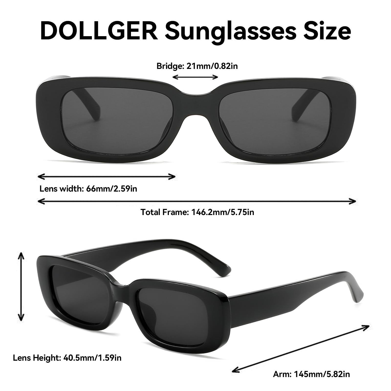 Foto 6 | Gafas De Sol Dollger Rectangle Para Mujer Uv400 Negras - Venta Internacional.