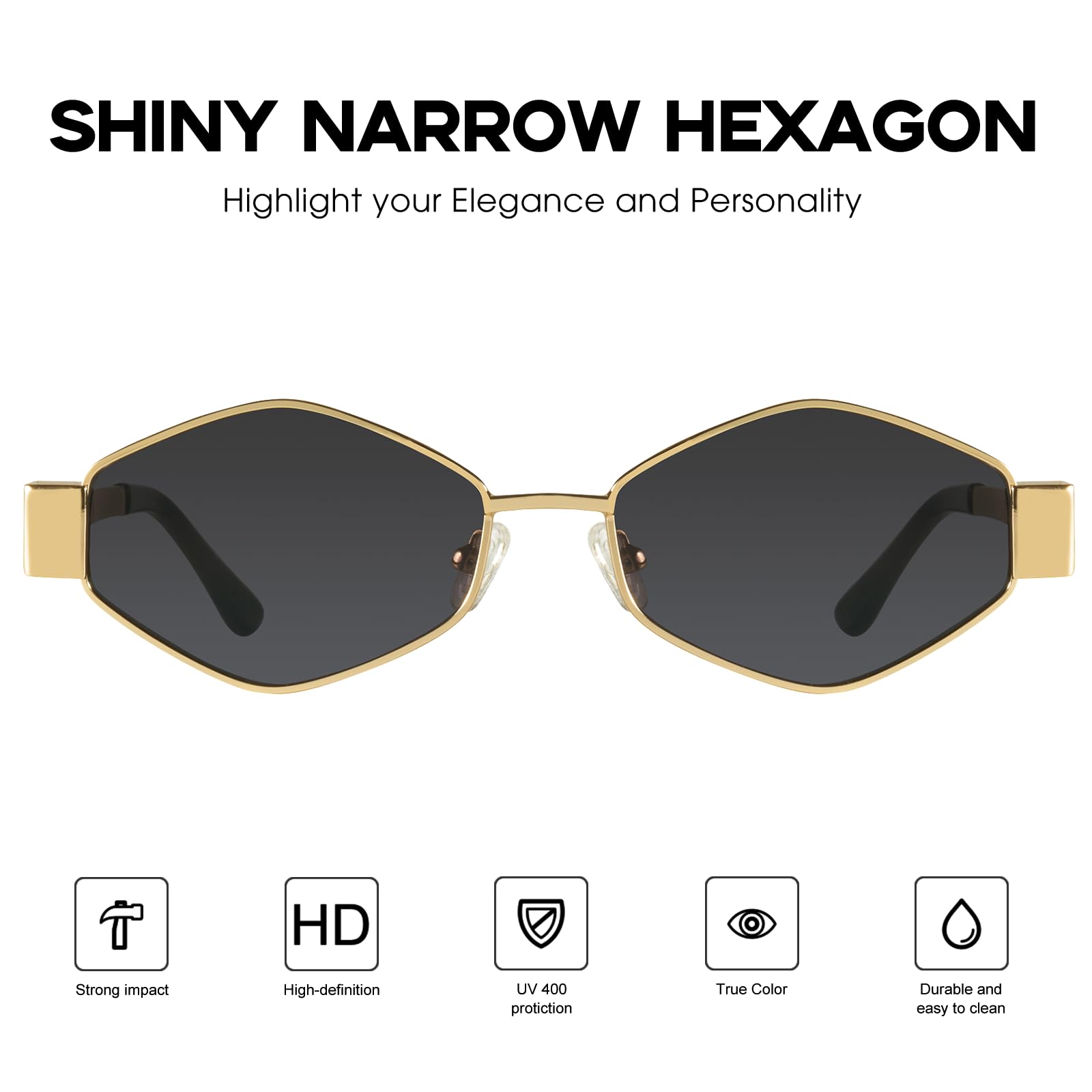 Foto 2 | Gafas De Sol Mosanana Retro Hexagonales Con Montura Metálica Para Mujer - Venta Internacional.