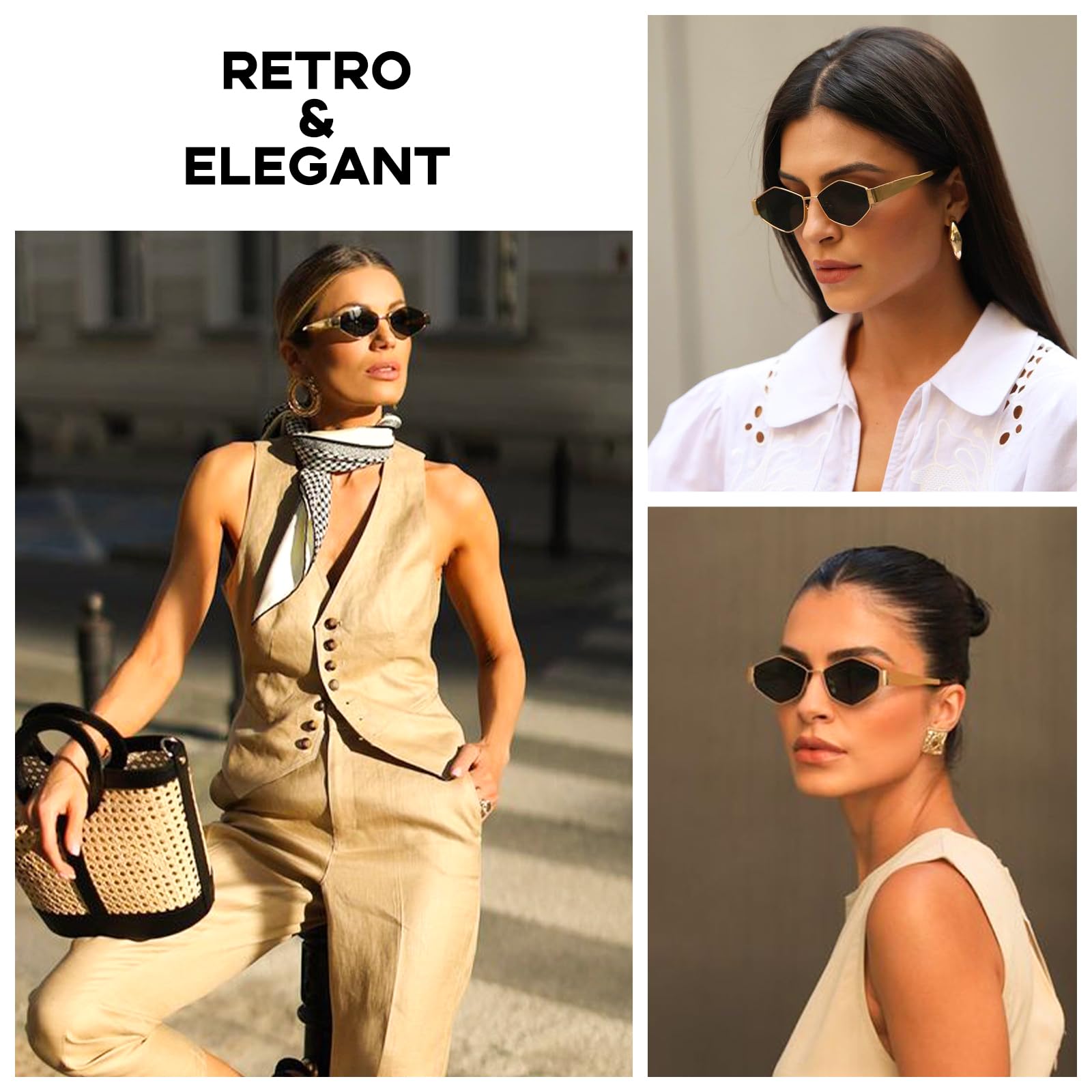 Foto 3 | Gafas De Sol Mosanana Retro Hexagonales Con Montura Metálica Para Mujer - Venta Internacional.