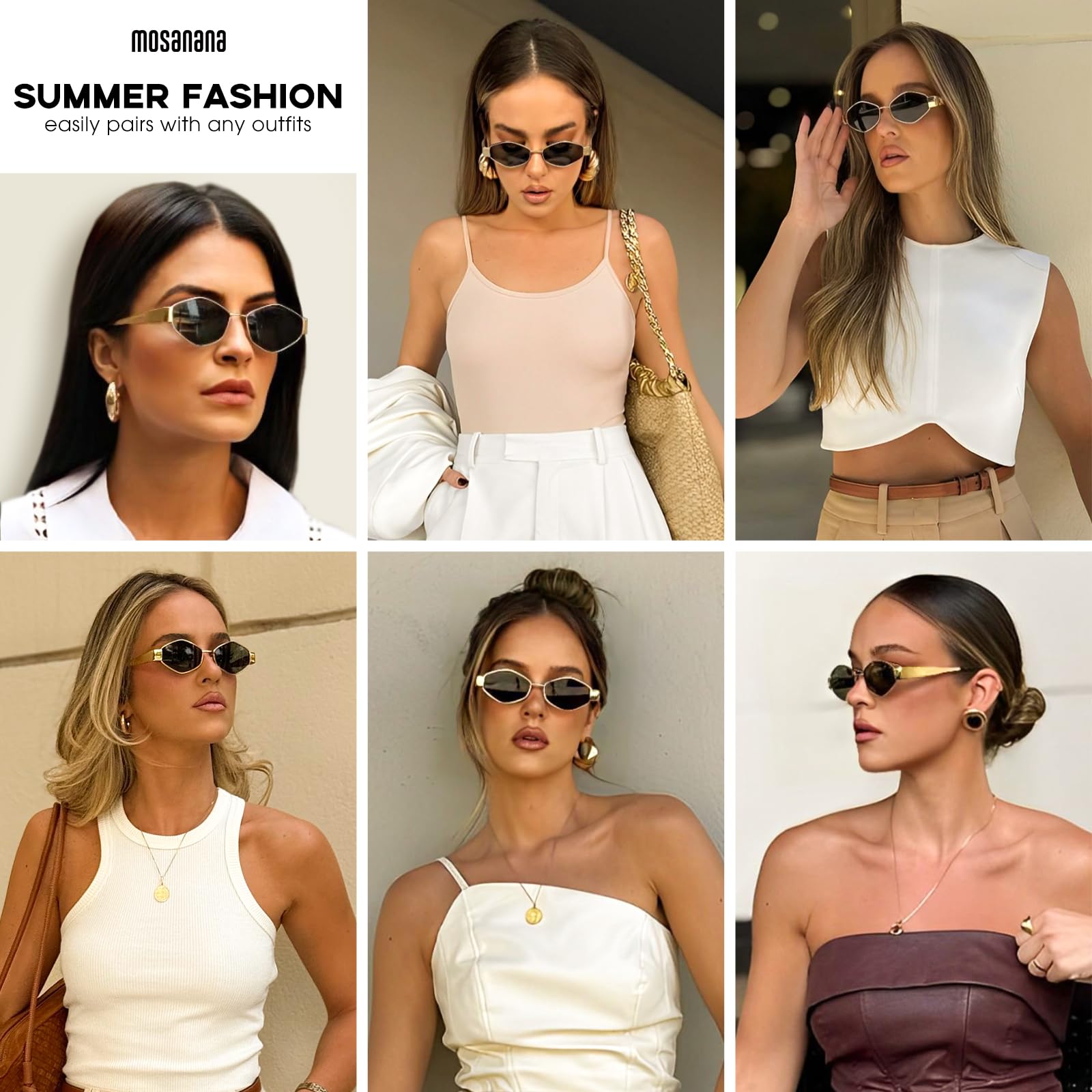 Foto 4 | Gafas De Sol Mosanana Retro Hexagonales Con Montura Metálica Para Mujer - Venta Internacional.
