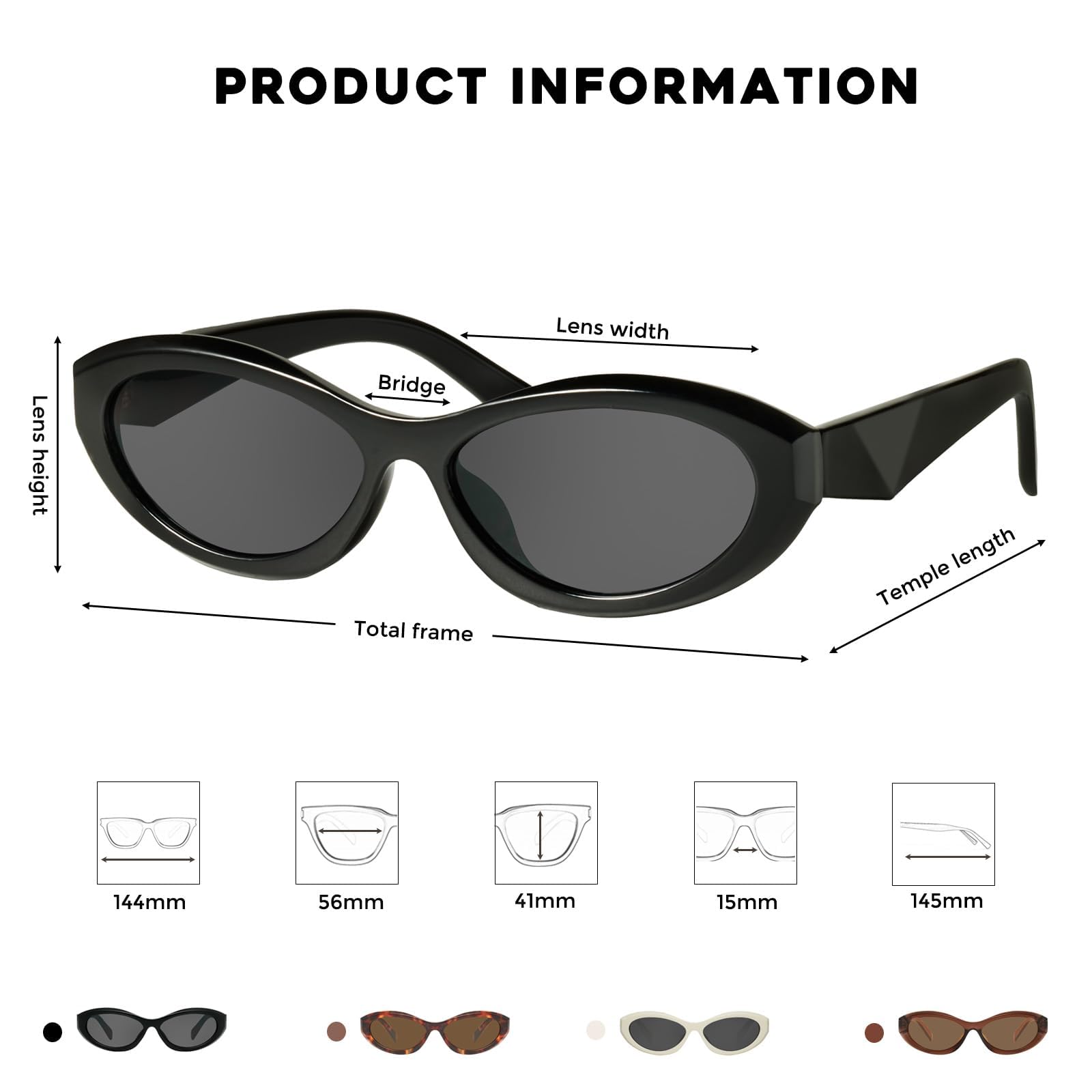 Foto 7 pulgar | Gafas De Sol Mosanana Oval Cat Eye Para Mujer Negras Ms52372 - Venta Internacional.