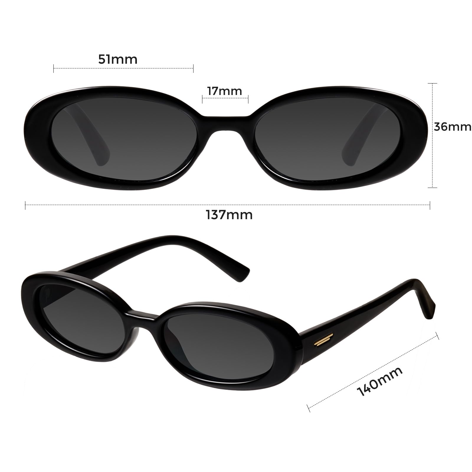 Foto 6 | Gafas De Sol Mosanana Retro Oval Black Para Mujer Uv400 Ms52360 - Venta Internacional.