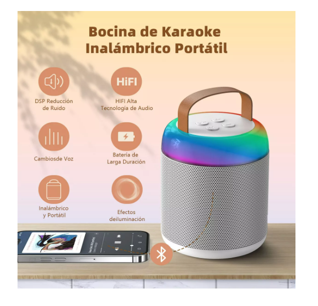 Foto 3 pulgar | Altavoz Inalámbrico Portátil  con Micrófono Karaoke Bluetooth