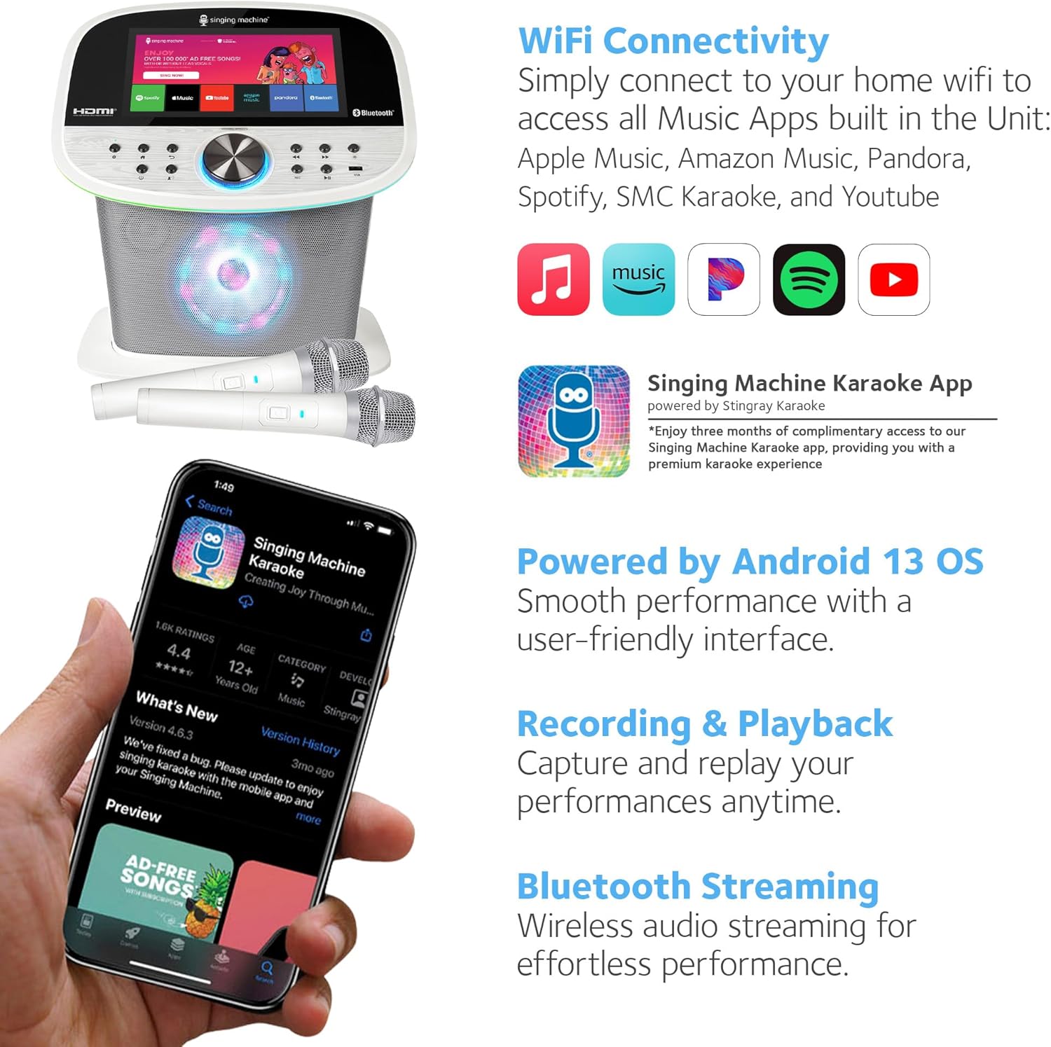 Foto 4 | Máquina De Karaoke Singing Machine Platinum Plus, Wi-fi Y Bluetooth, 2 Micrófonos, 22 Efectos De Voz